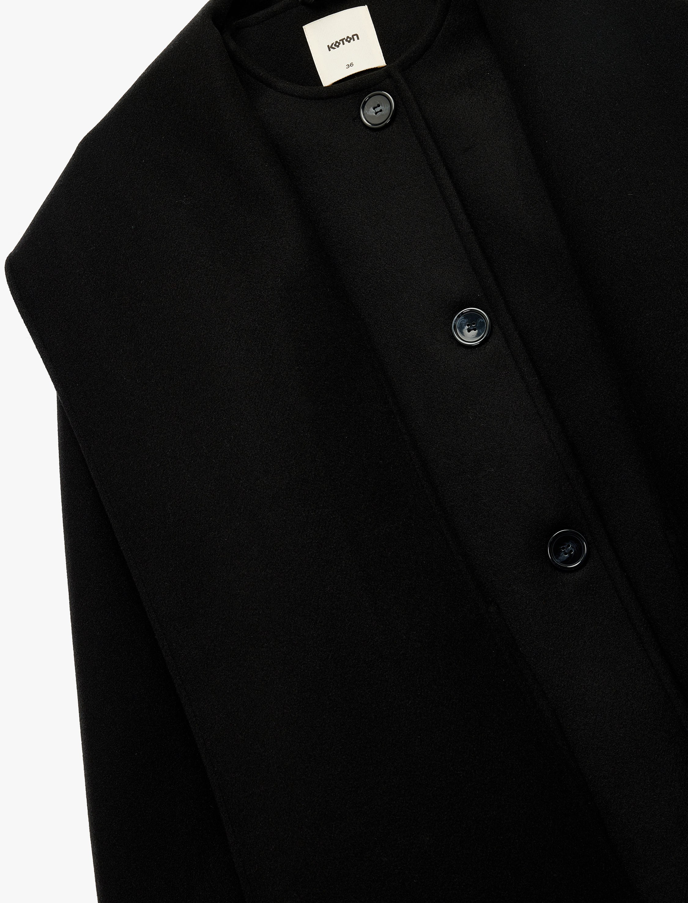   Cepli Düğmeli Uzun Kollu Atkılı Kaşe Kaban