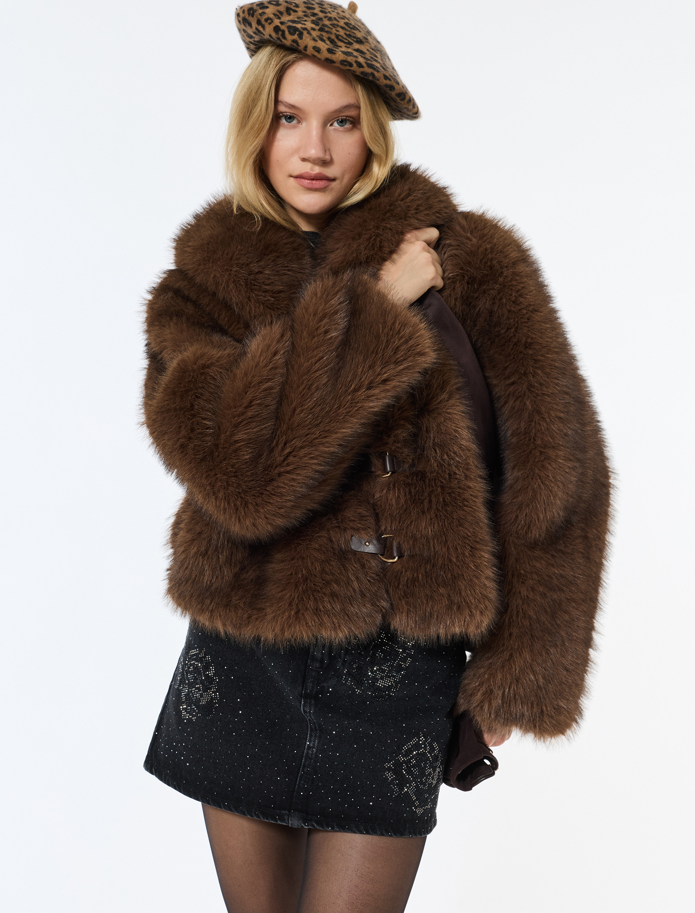   Suni Kürk Mont Uzun Kollu Kruvaze Crop