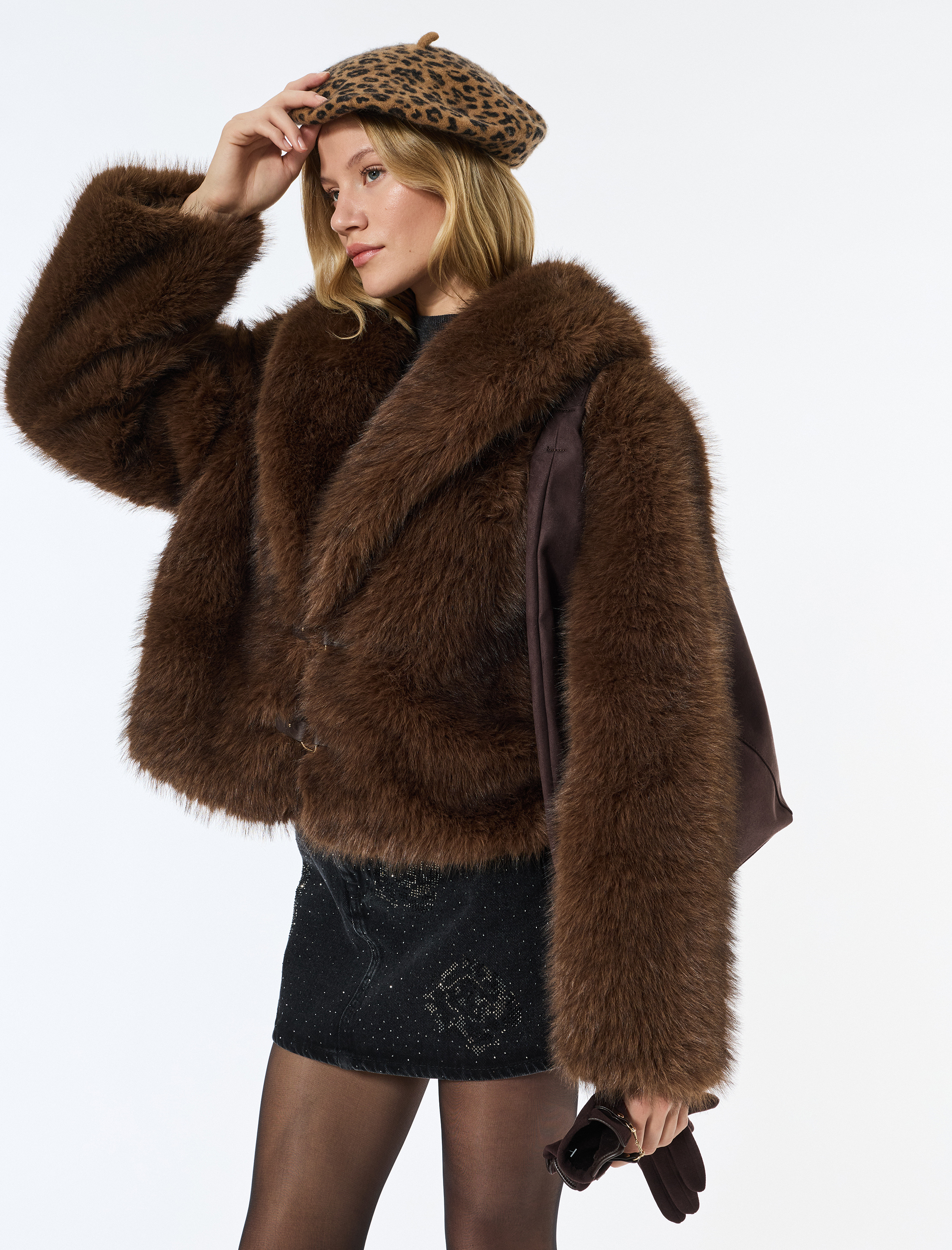   Suni Kürk Mont Uzun Kollu Kruvaze Crop