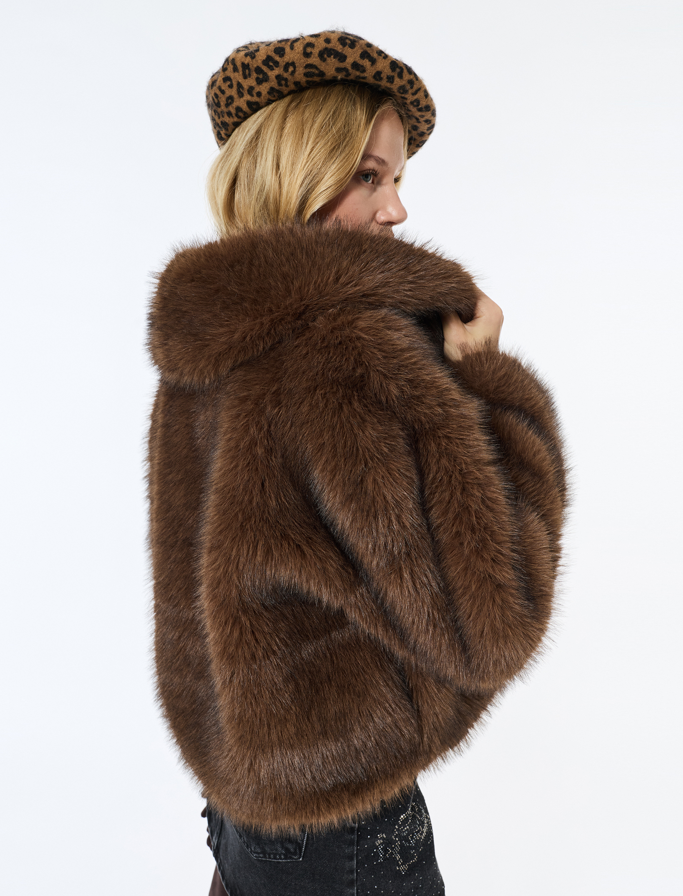   Suni Kürk Mont Uzun Kollu Kruvaze Crop