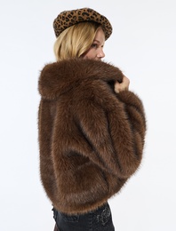 Suni Kürk Mont Uzun Kollu Kruvaze Crop