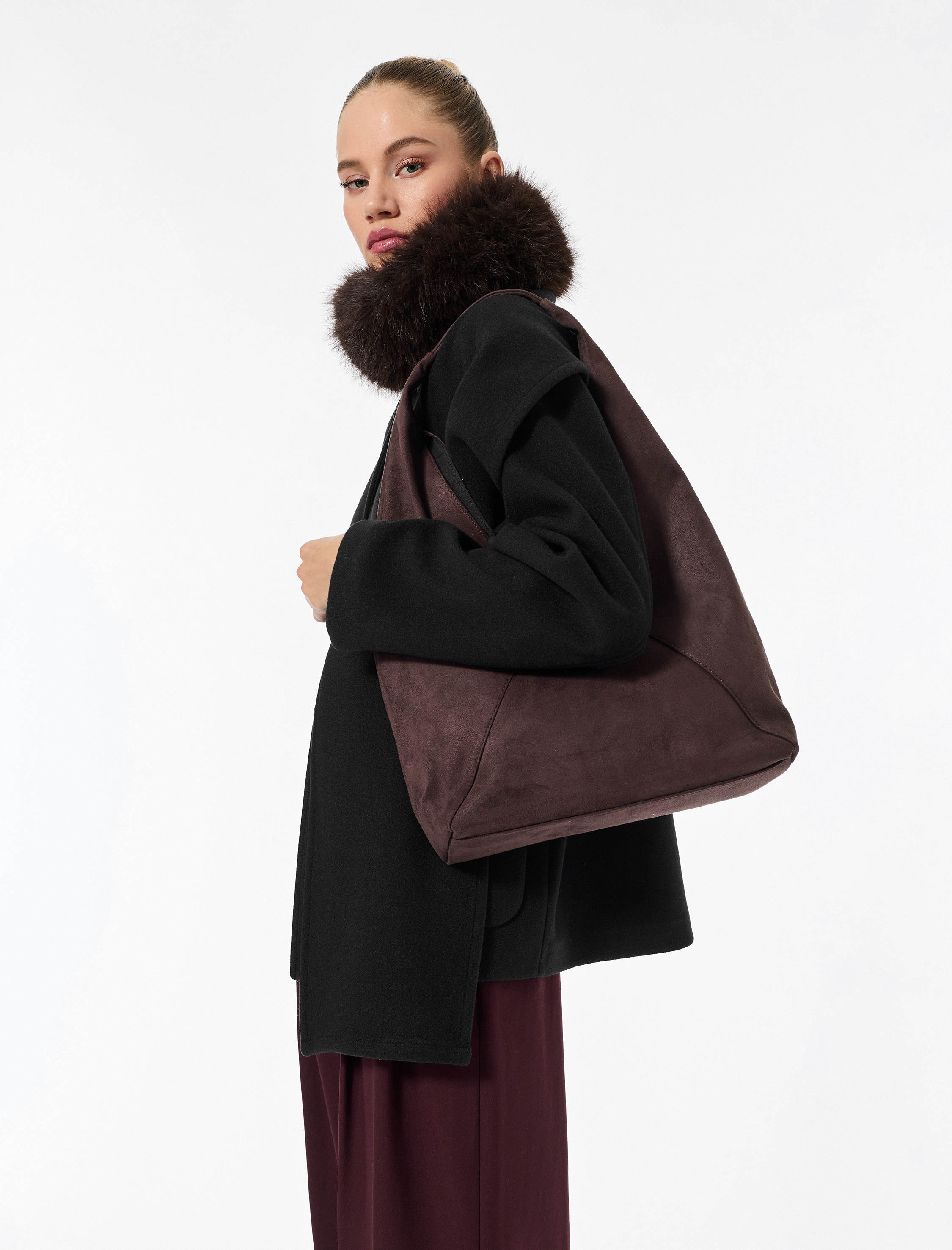   Cepli Düğmeli Uzun Kollu Atkılı Kaşe Kaban