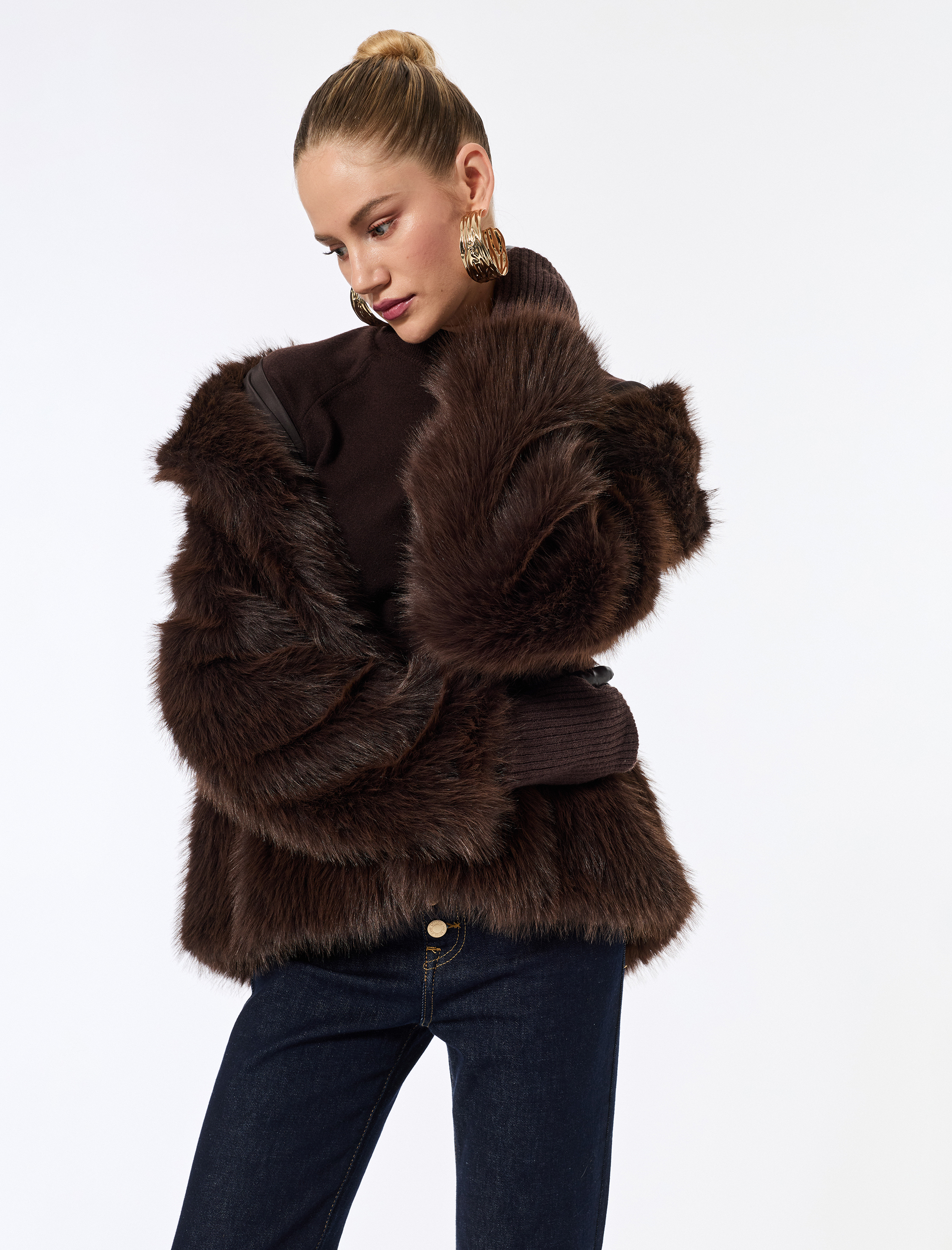   Suni Kürk Kaban Kruvaze Uzun Kollu