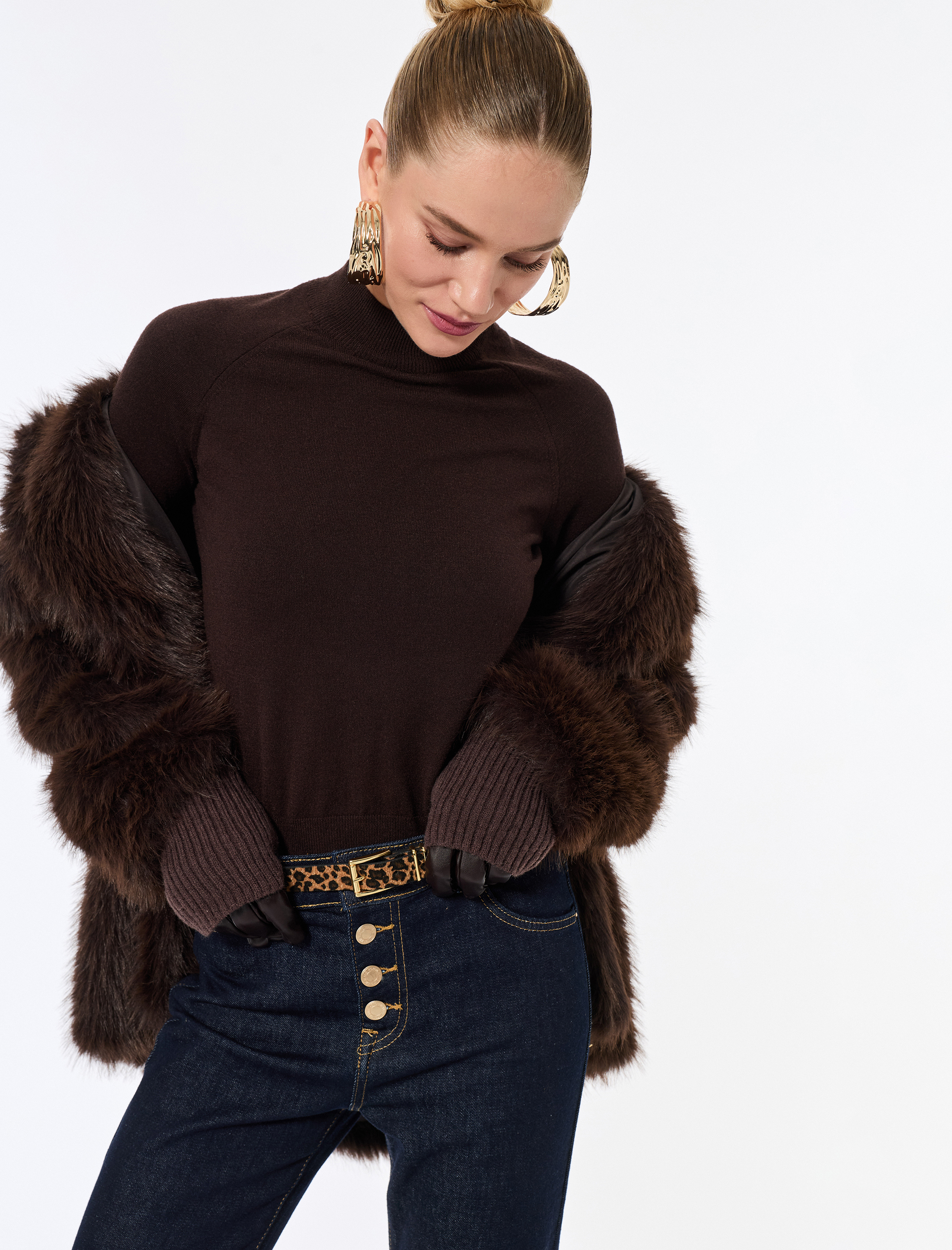   Suni Kürk Kaban Kruvaze Uzun Kollu