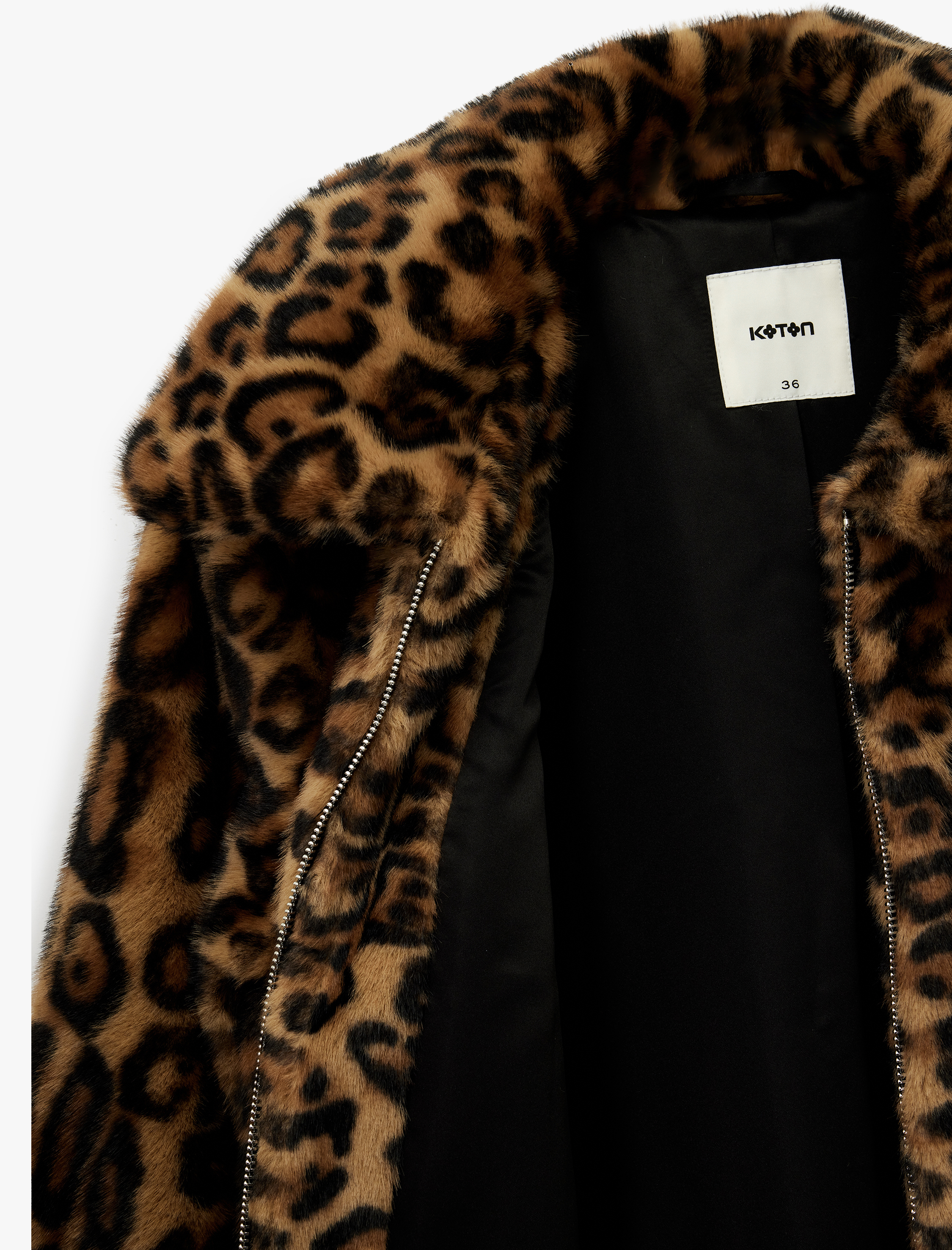   Suni Kürk Mont Leopar Desenli Crop Cepli Fermuarlı