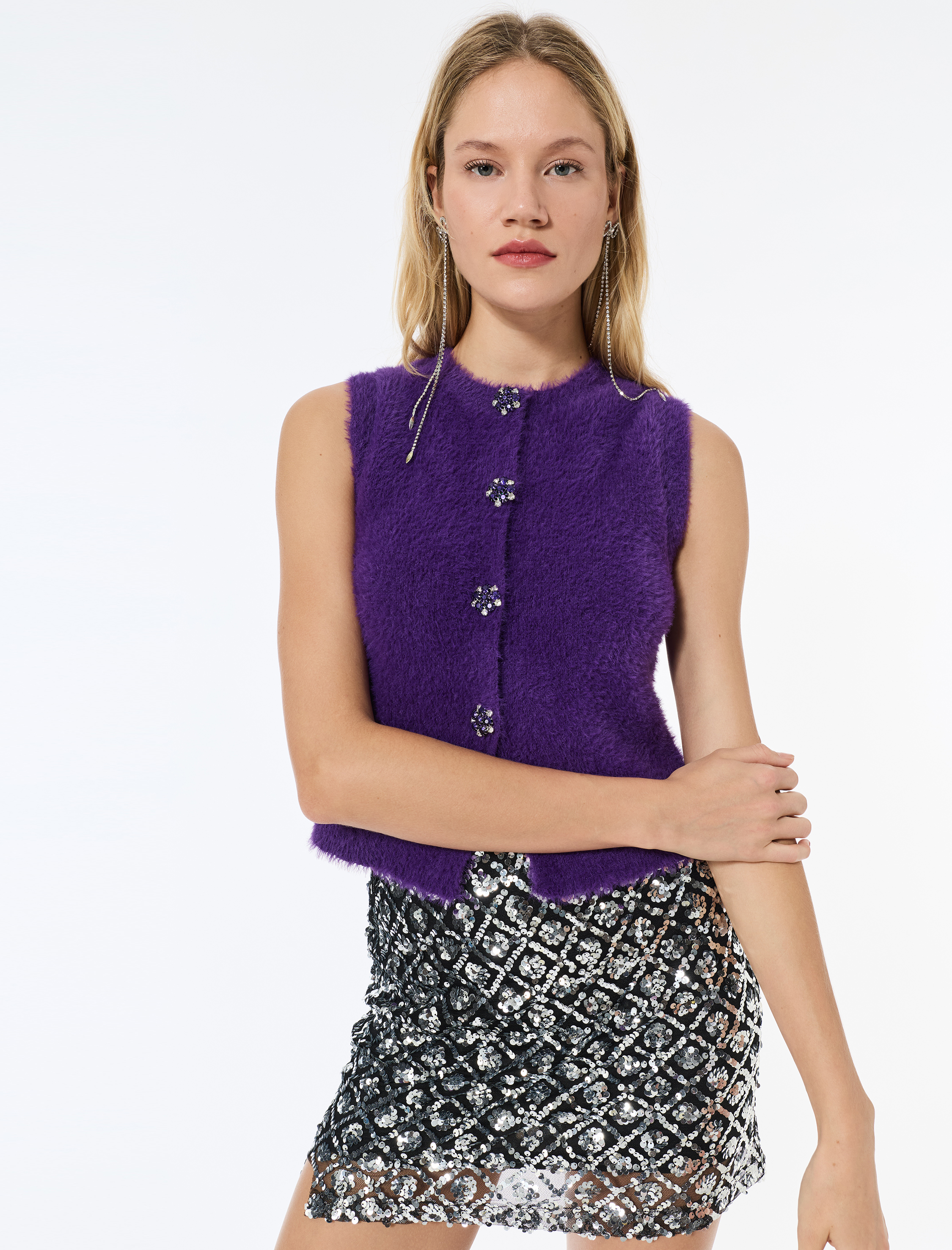   Pullu Payetli Slim Fit Mini A Kesim Abiye Etek