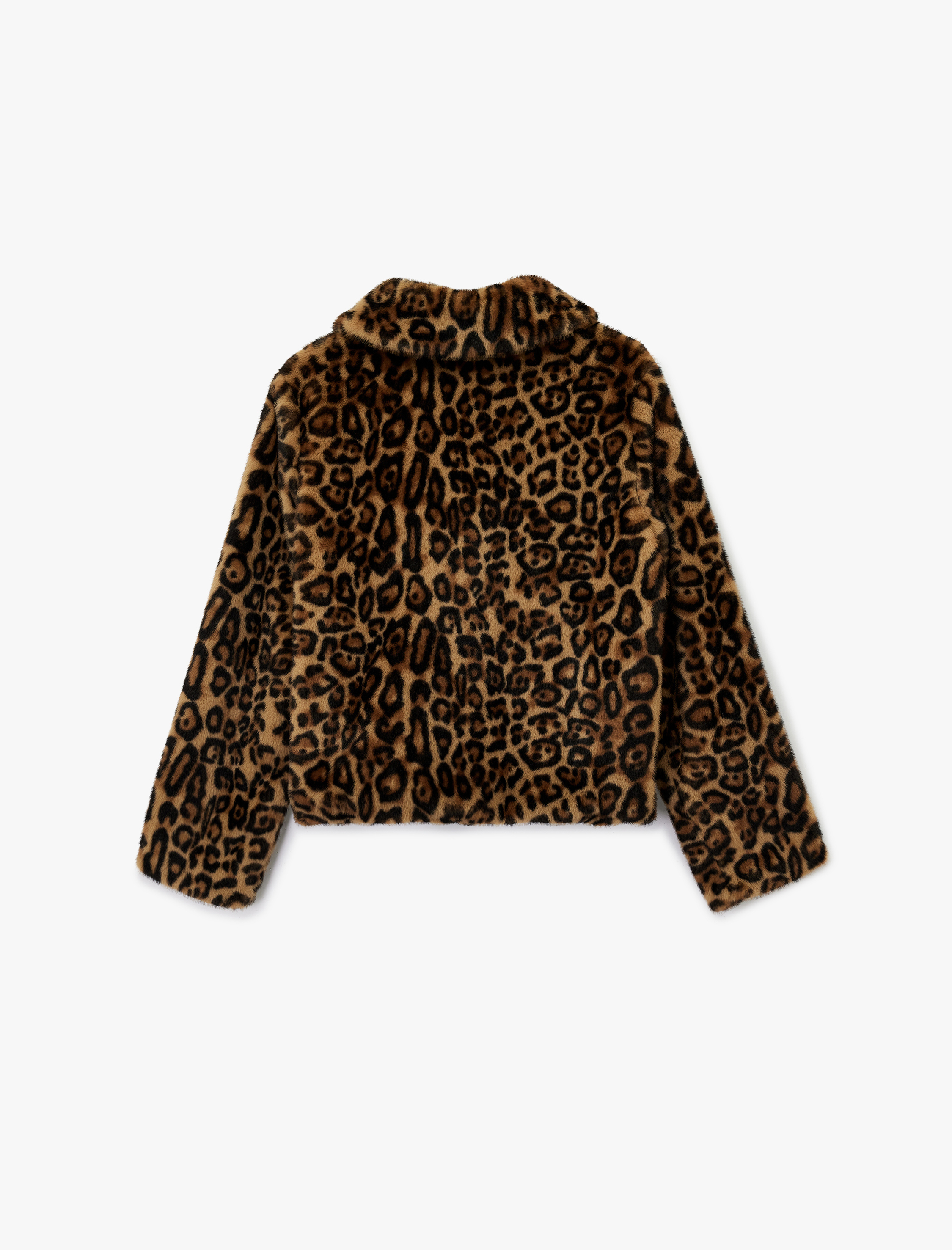   Suni Kürk Mont Leopar Desenli Crop Cepli Fermuarlı