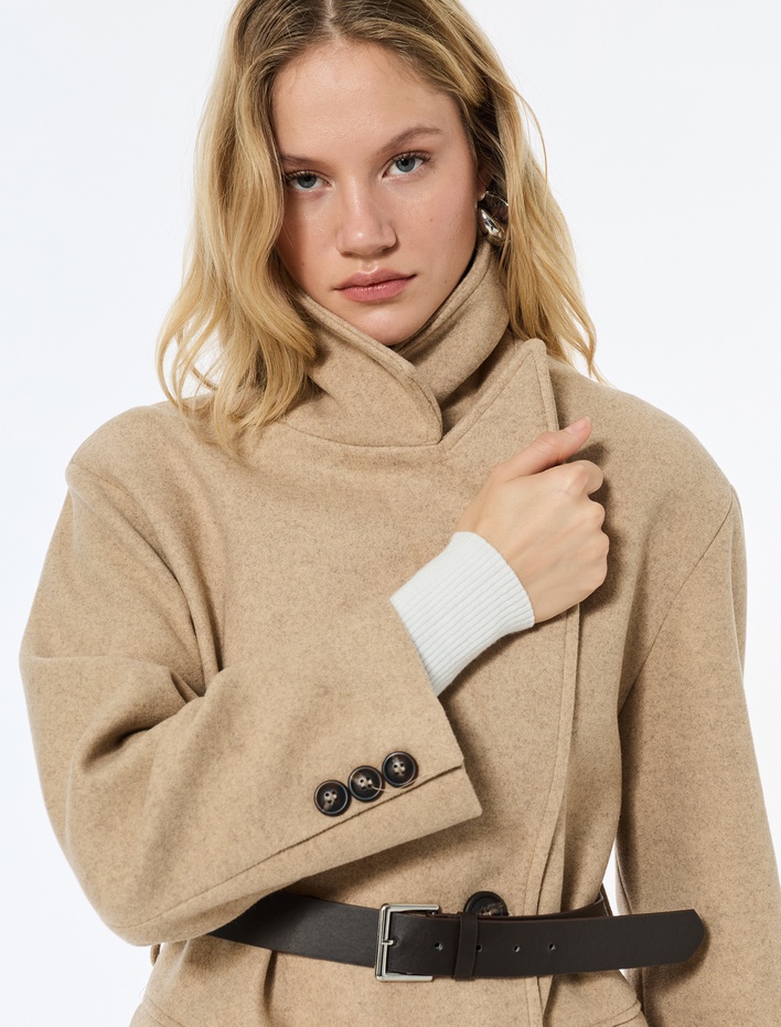  Koton X Sima Tarkan - Kemerli Kaban Kaşe Ekstra Uzun Kruvaze