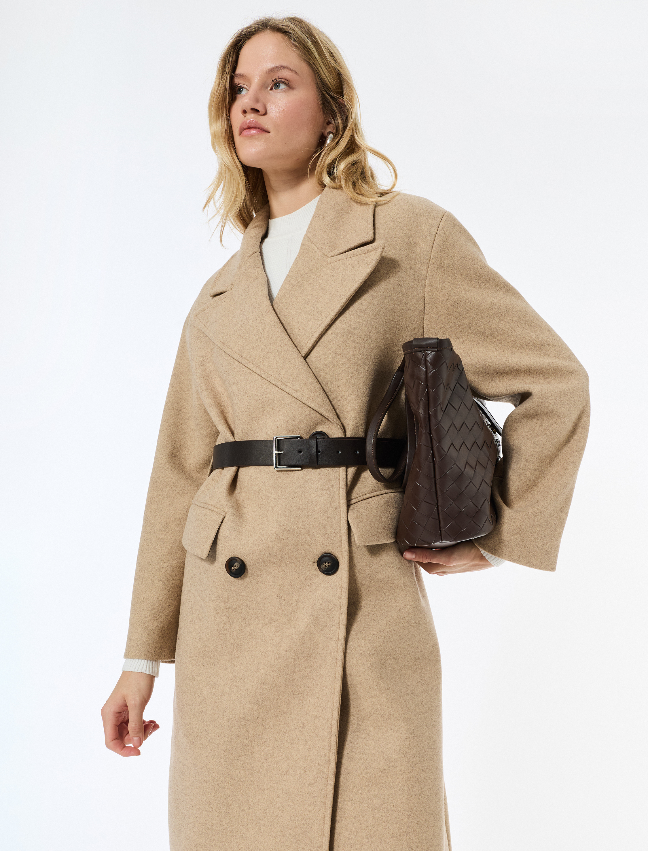   Koton X Sima Tarkan - Kemerli Kaban Kaşe Ekstra Uzun Kruvaze