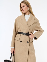 Koton X Sima Tarkan - Kemerli Kaban Kaşe Ekstra Uzun Kruvaze