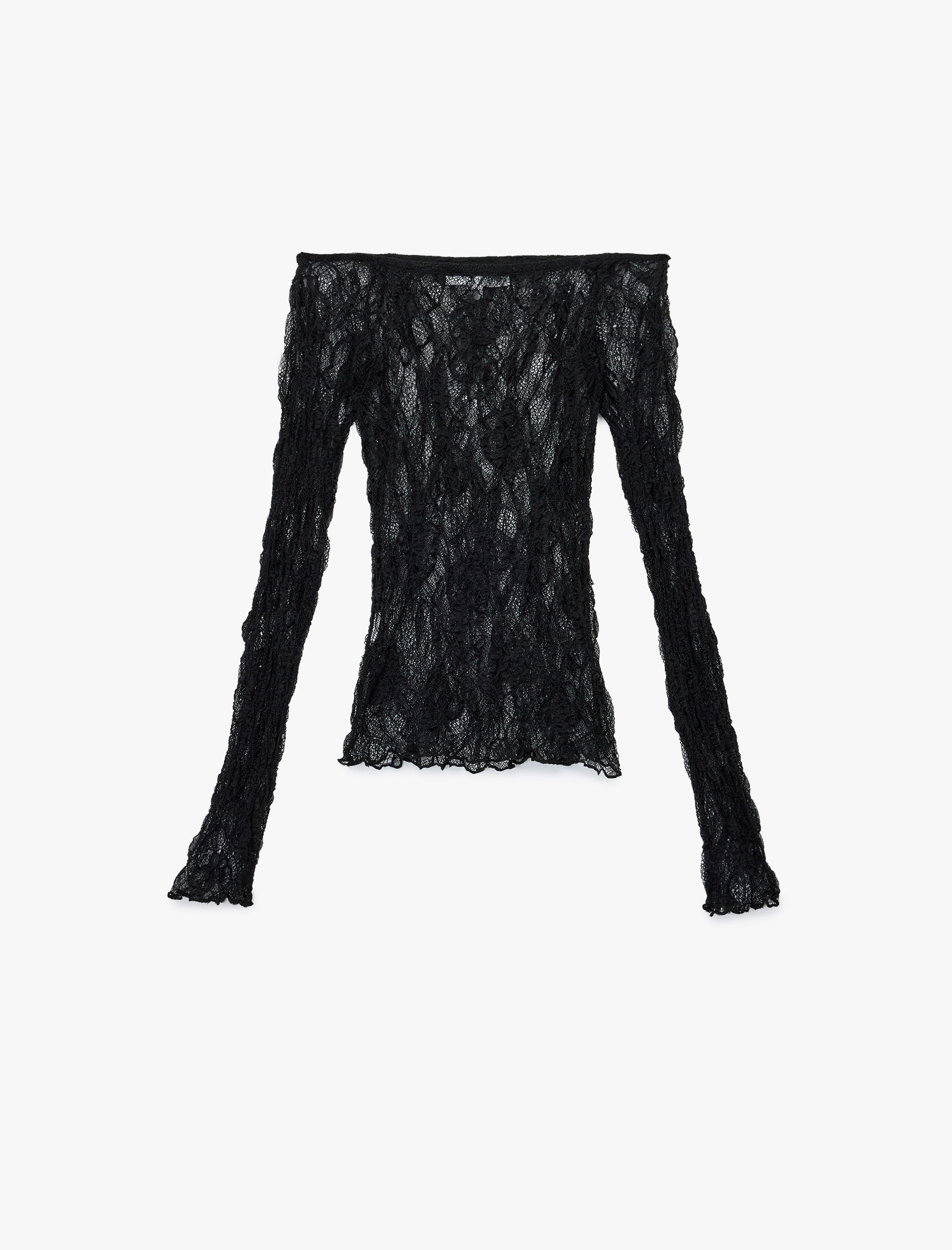   Kayık Yaka Slim Fit Uzun İspanyol Kollu Dantel Tişört