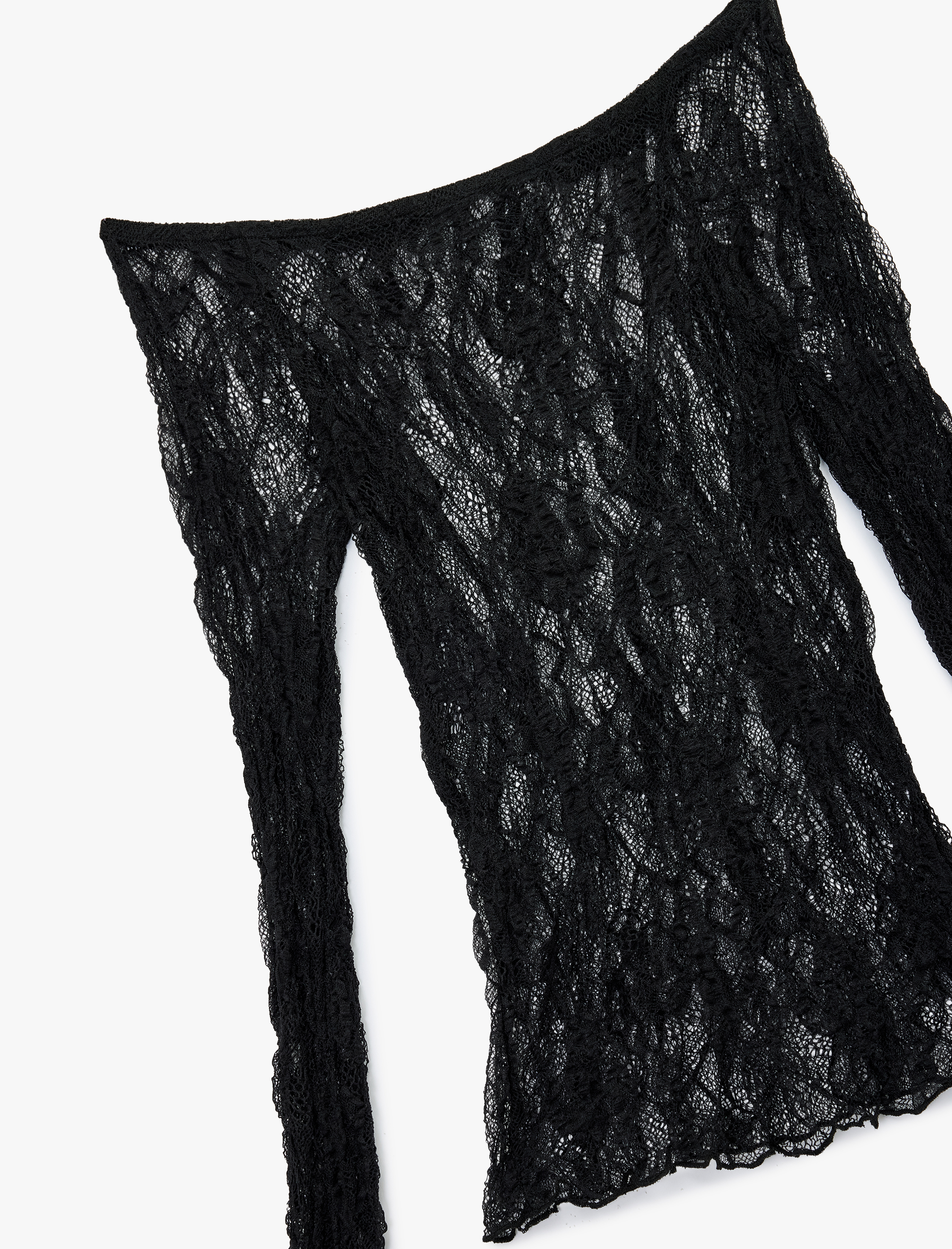   Kayık Yaka Slim Fit Uzun İspanyol Kollu Dantel Tişört