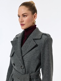 Trenç Kaban Kaşe Cepli Kemerli Kruvaze Uzun Kollu