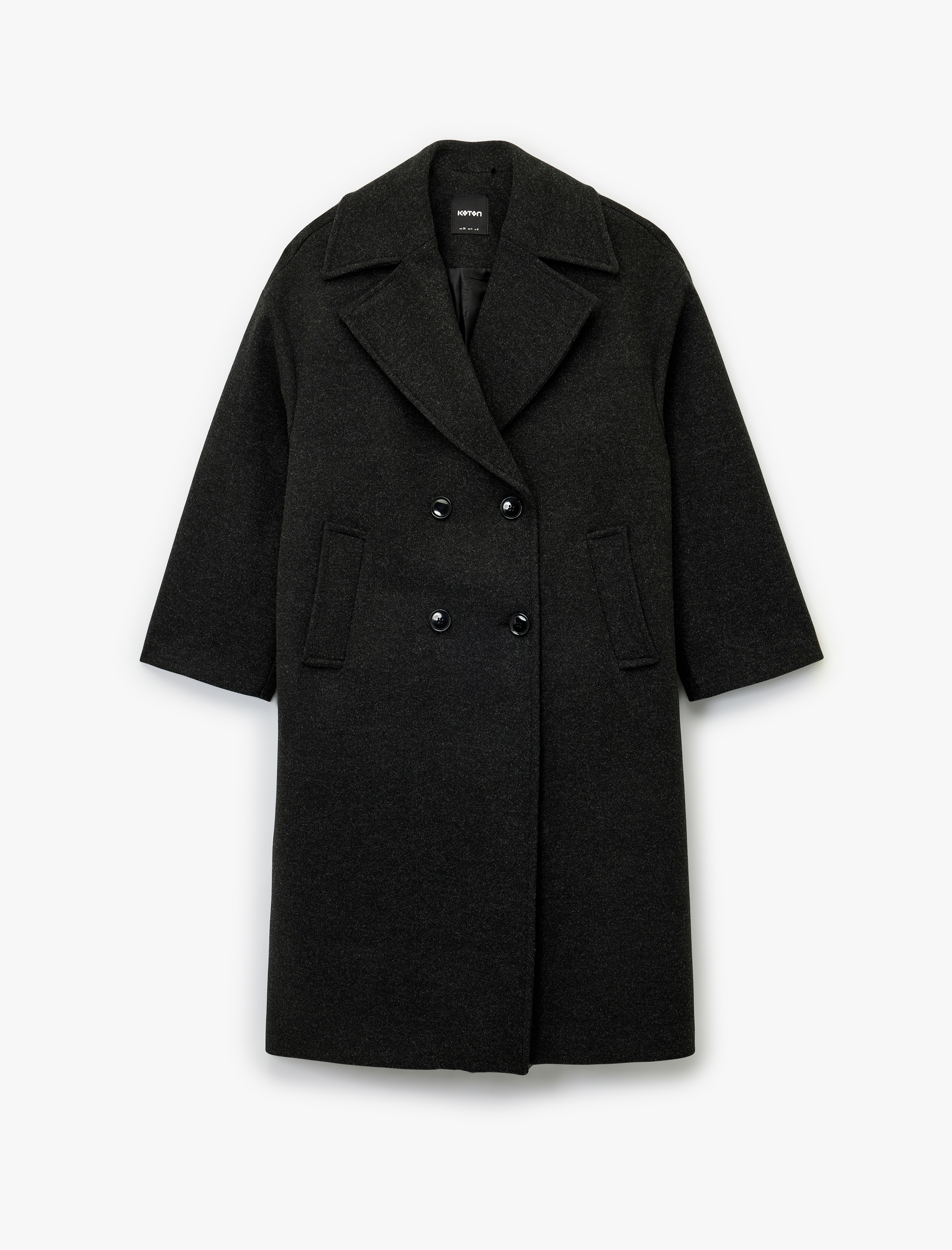   Oversize Kaban Kaşe Ekstra Uzun Kruvaze Düğmeli