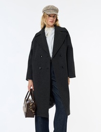 Oversize Kaban Kaşe Ekstra Uzun Kruvaze Düğmeli