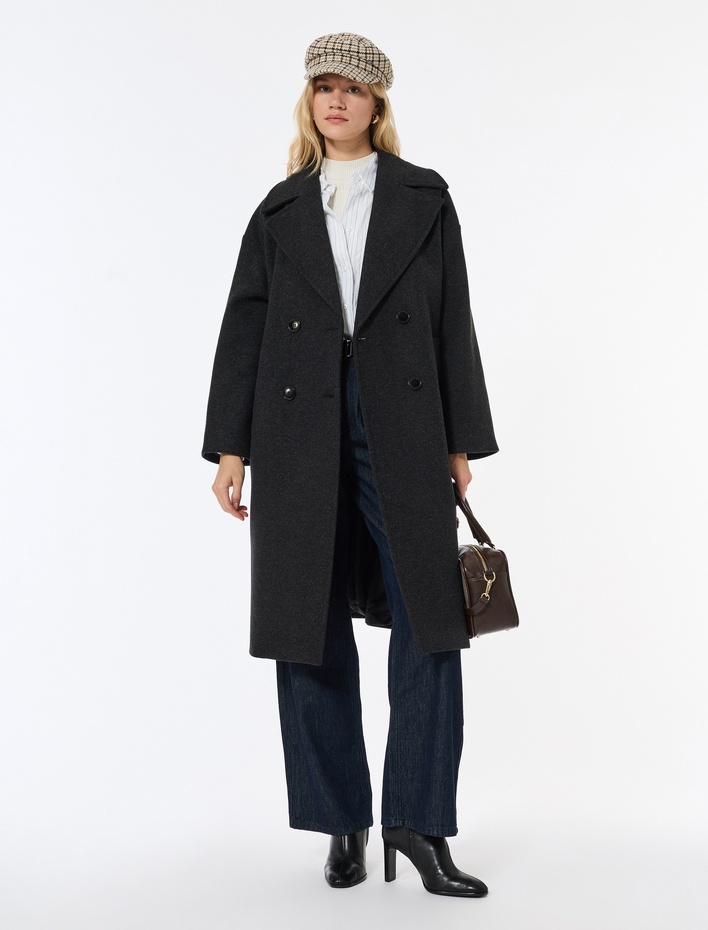  Oversize Kaban Kaşe Ekstra Uzun Kruvaze Düğmeli