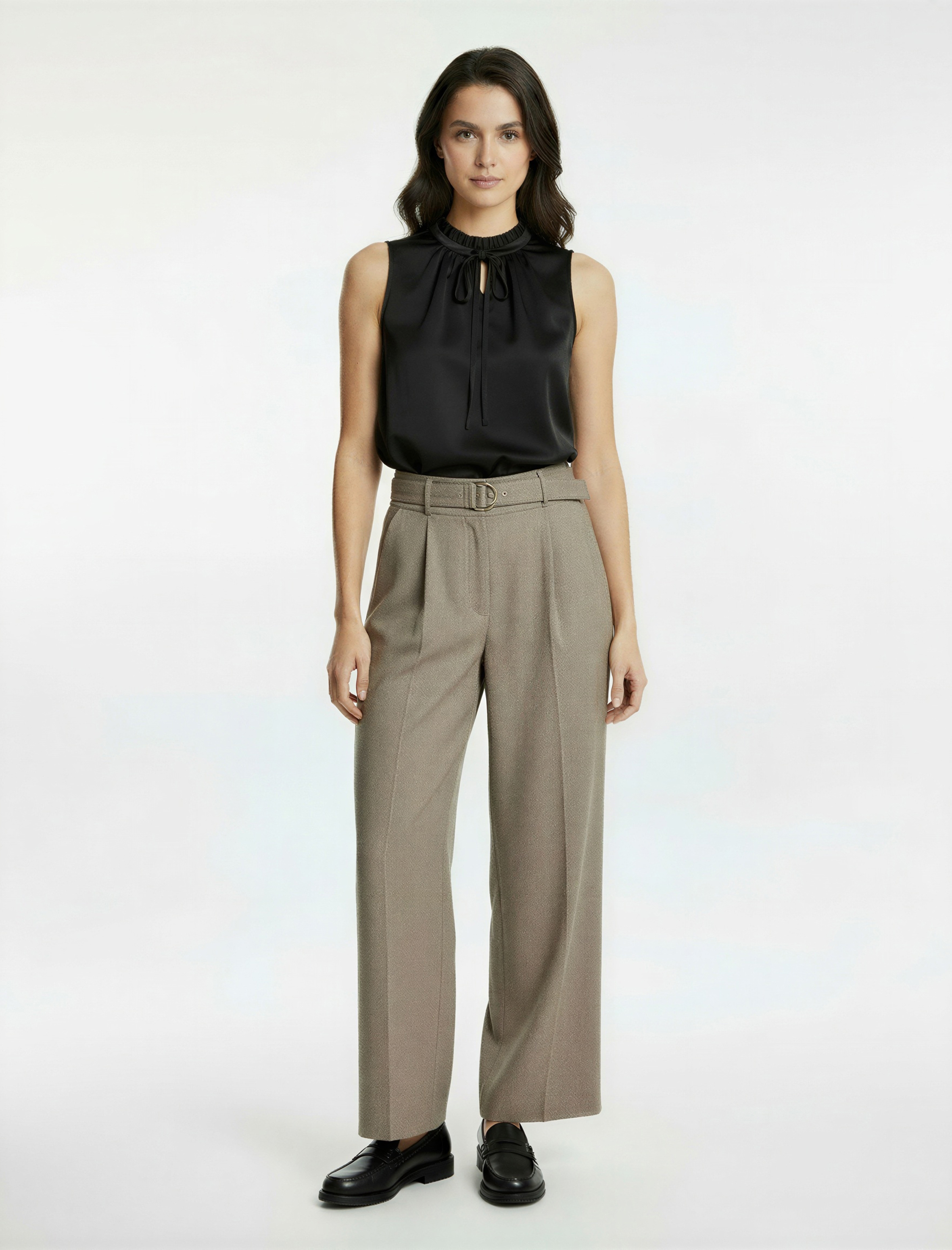   Yüksek Bel Viskon Karışımlı Kemer Detaylı Cepli Palazzo Pantolon