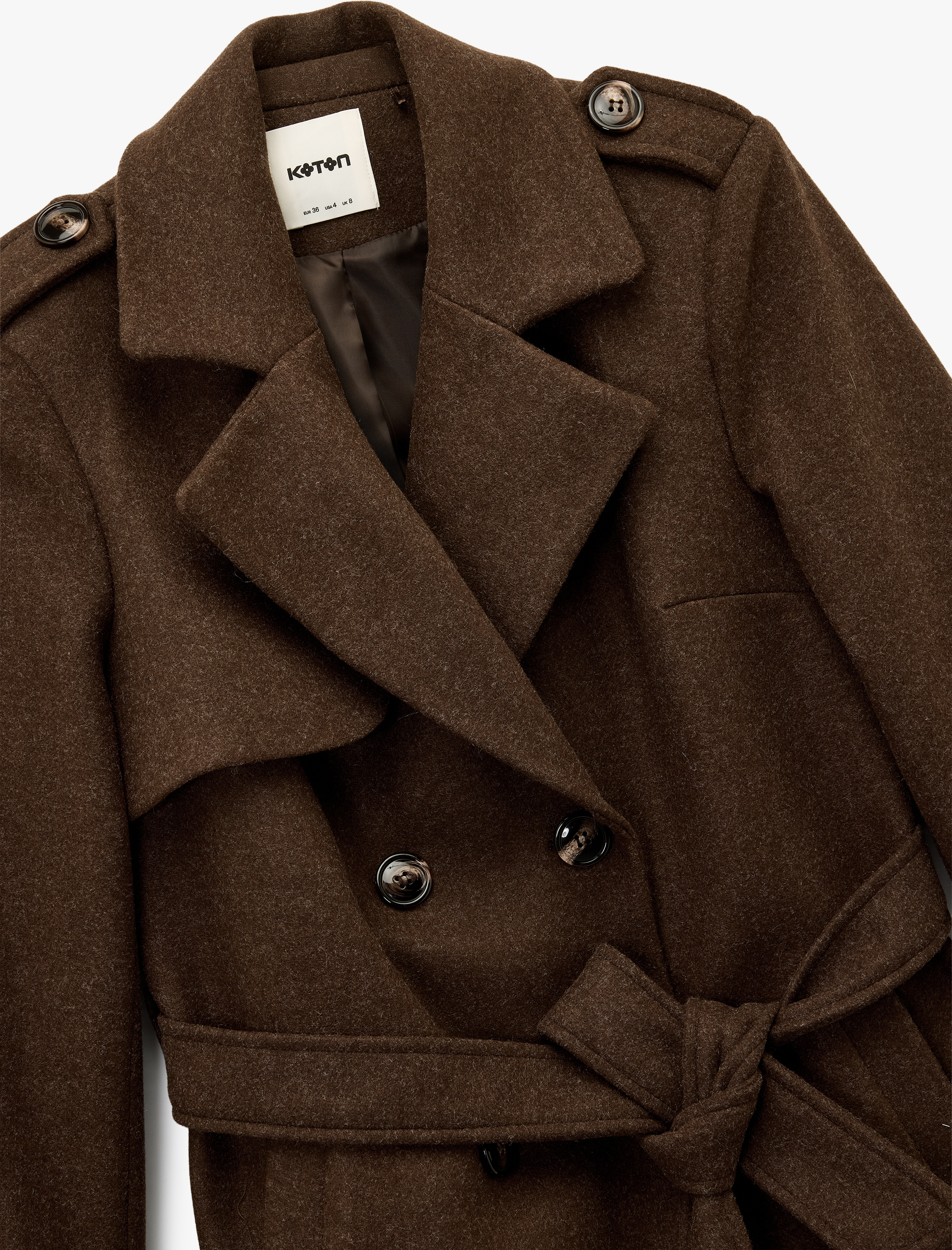   Trenç Kaban Kaşe Cepli Kemerli Kruvaze Uzun Kollu