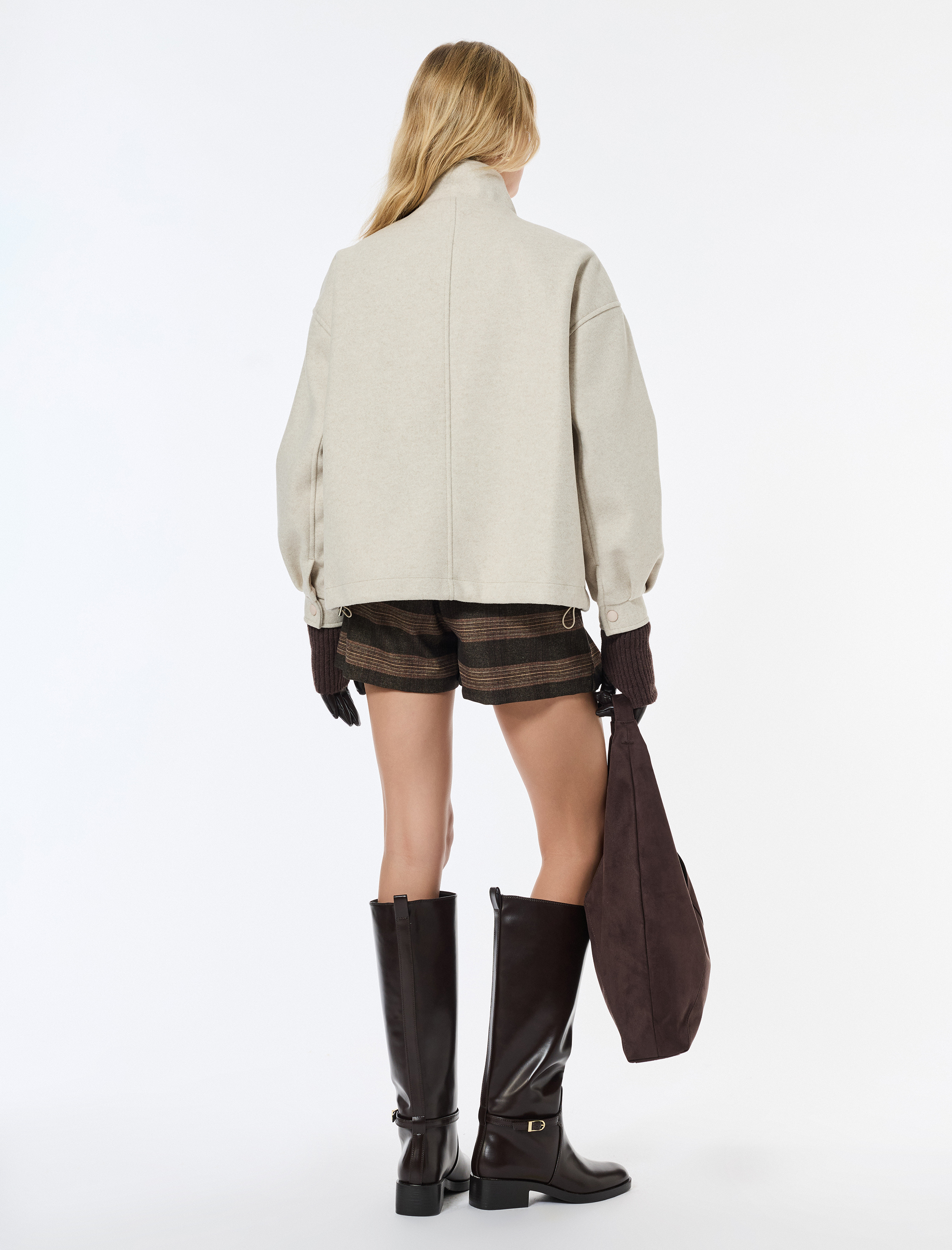   Koton X Sibil Çetinkaya - Kısa Kaban Kaşe Dik Yaka Fermuarlı Cepli