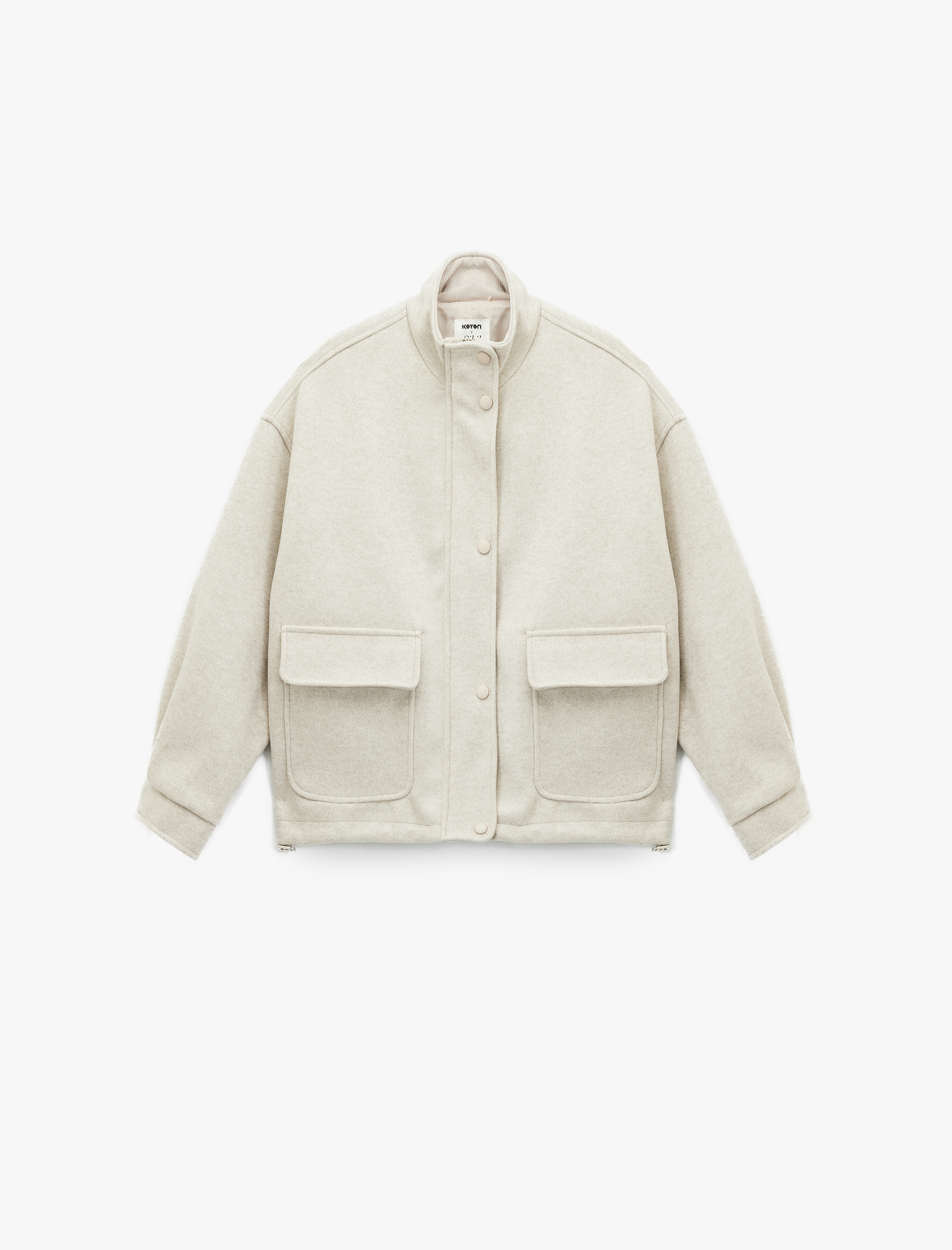   Koton X Sibil Çetinkaya - Kısa Kaban Kaşe Dik Yaka Fermuarlı Cepli