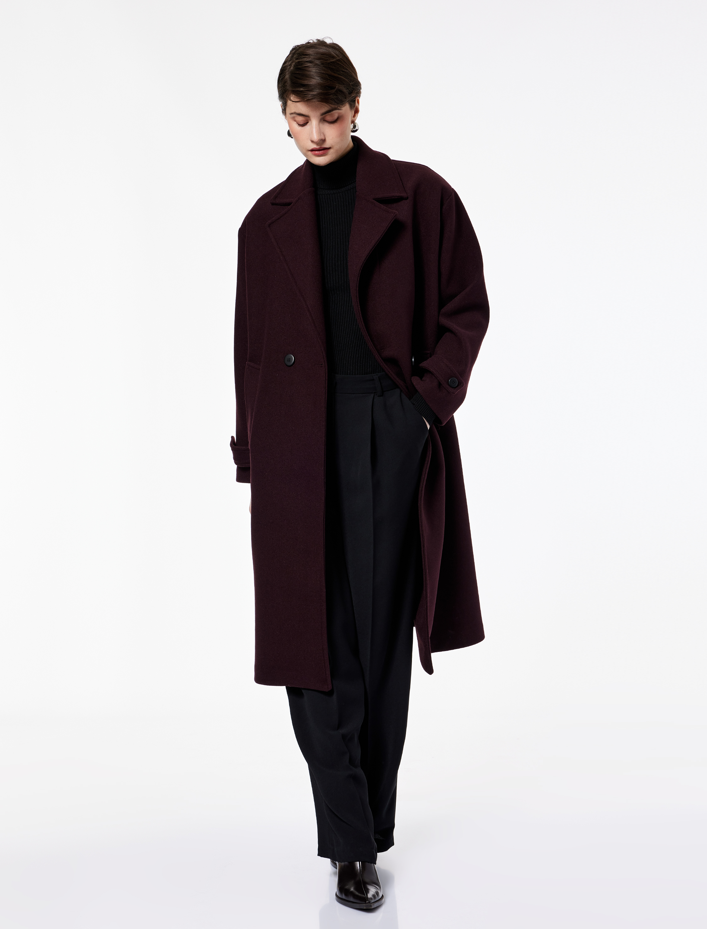   Oversize Kaban Kaşe Uzun Kollu Cepli Düğmeli Kruvaze