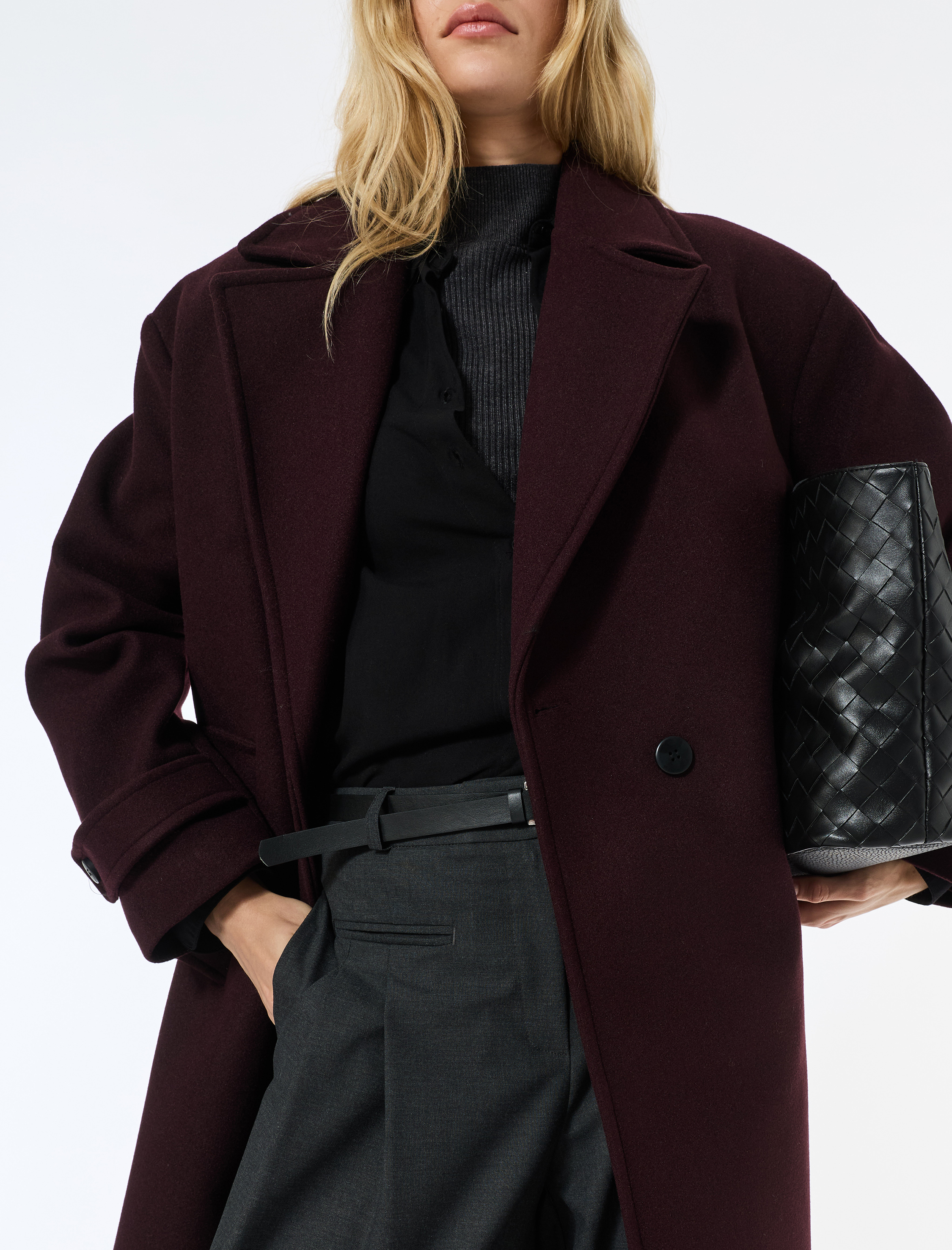   Oversize Kaban Kaşe Uzun Kollu Cepli Düğmeli Kruvaze