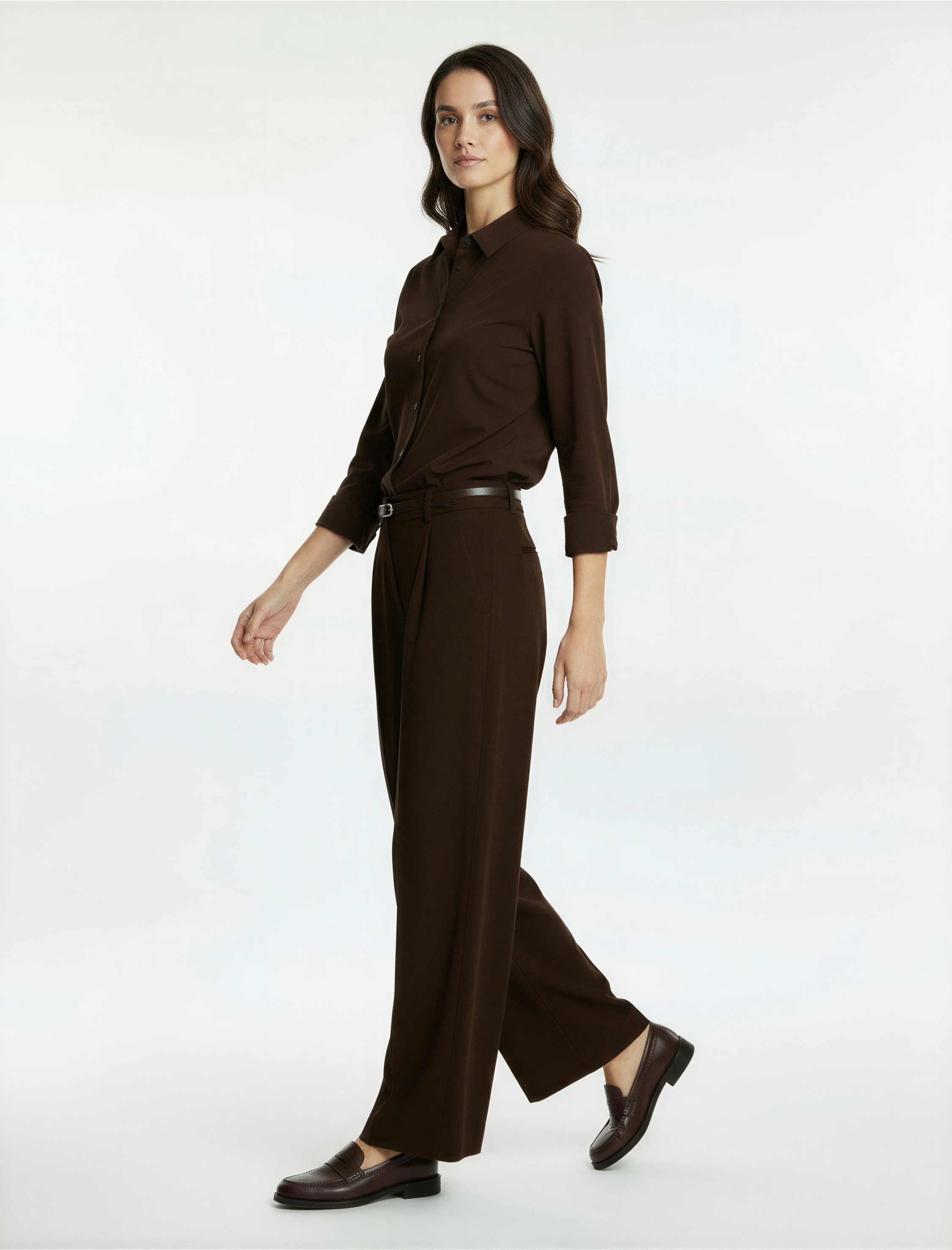   Koton X Sima Tarkan - Cepli Geniş Paça Kemerli Palazzo Kumaş Pantolon