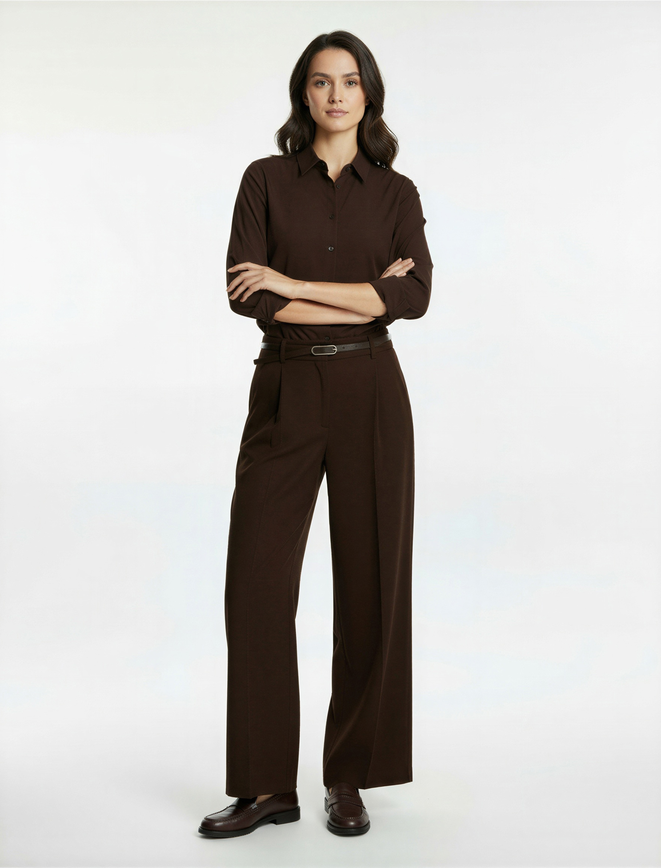   Koton X Sima Tarkan - Cepli Geniş Paça Kemerli Palazzo Kumaş Pantolon