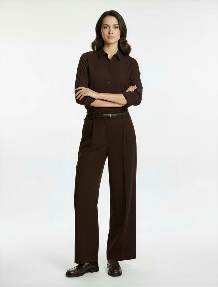  Koton X Sima Tarkan - Cepli Geniş Paça Kemerli Palazzo Kumaş Pantolon