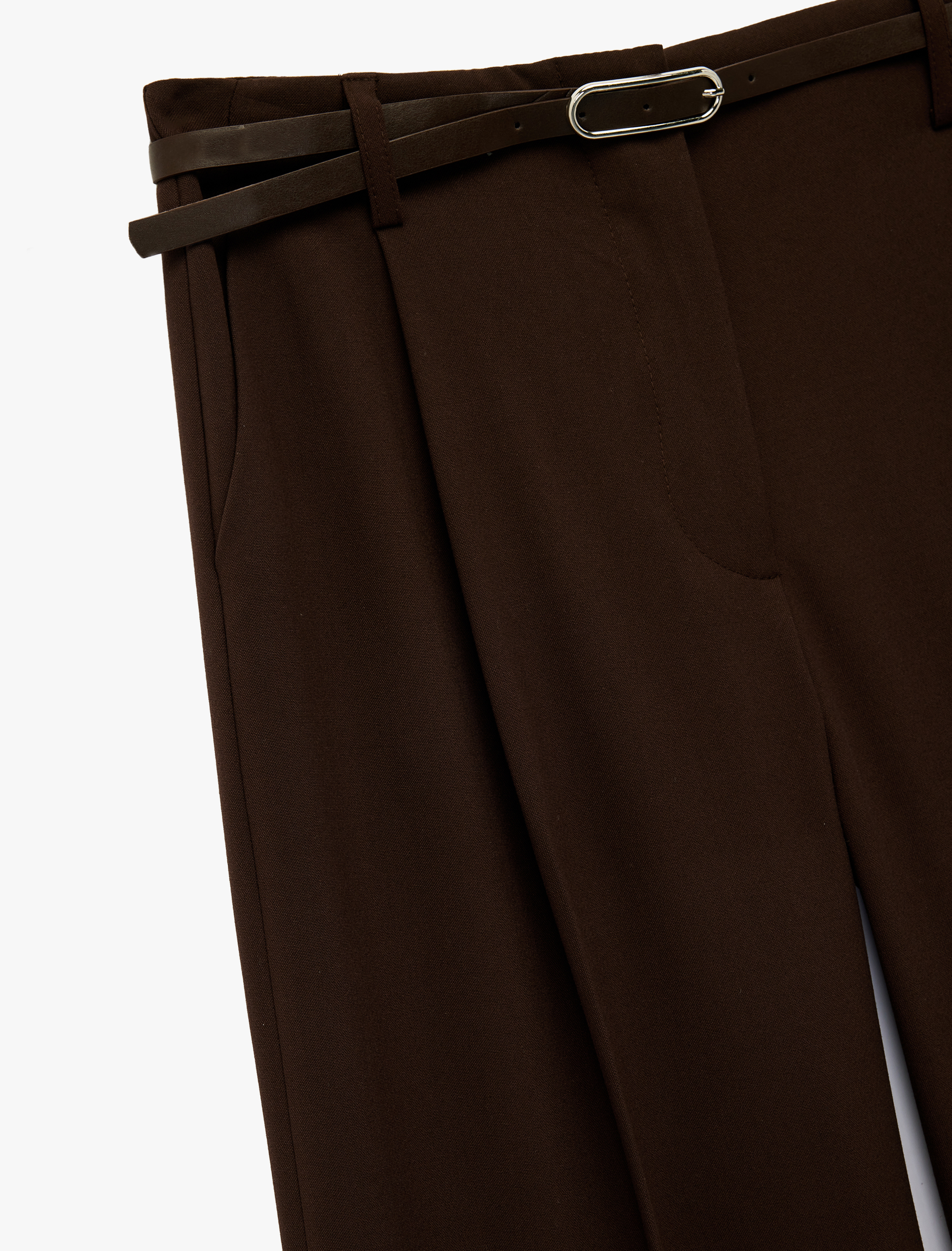   Koton X Sima Tarkan - Cepli Geniş Paça Kemerli Palazzo Kumaş Pantolon