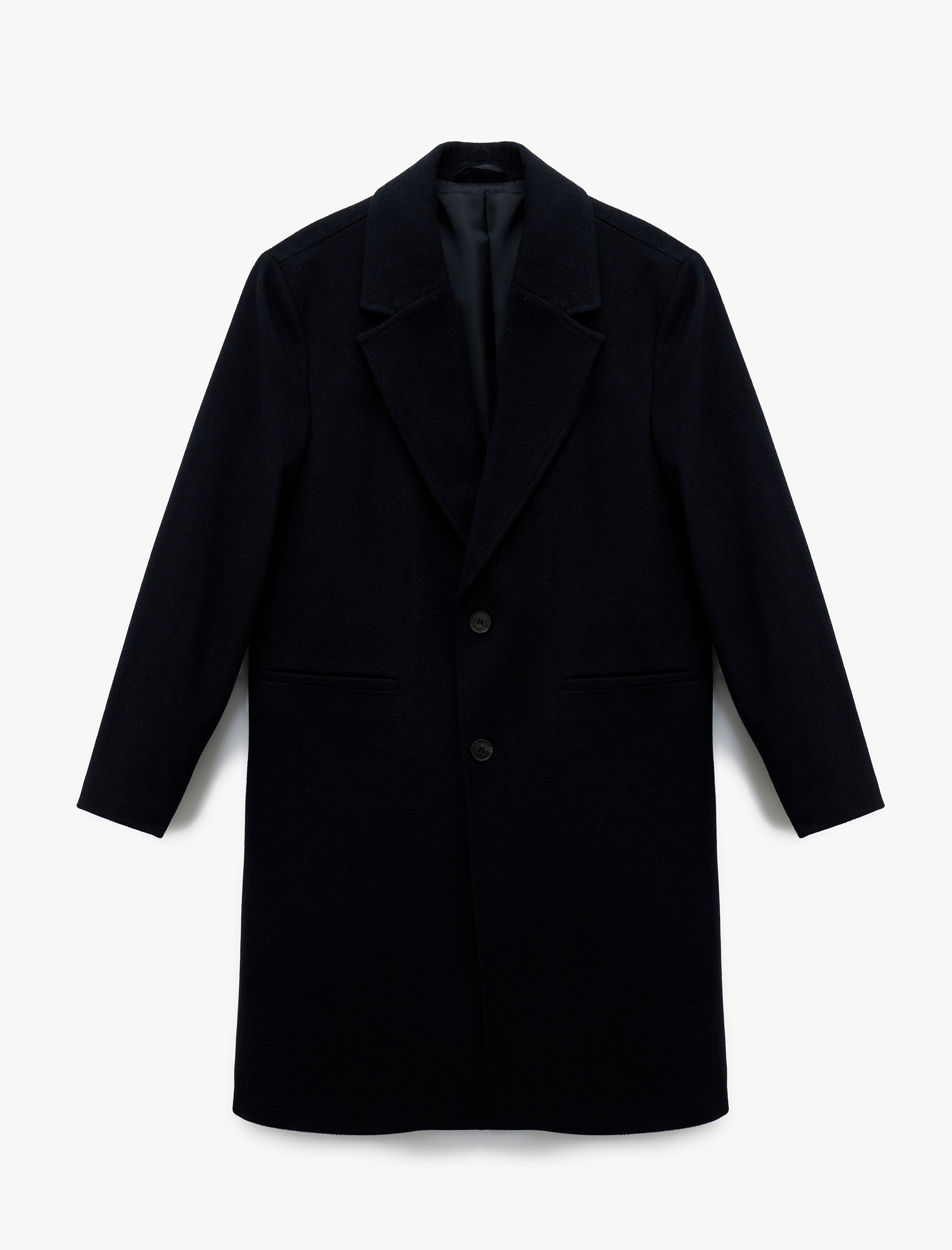   Düğmeli Cepli Kruvaze Yaka Uzun Kaşe Kaban