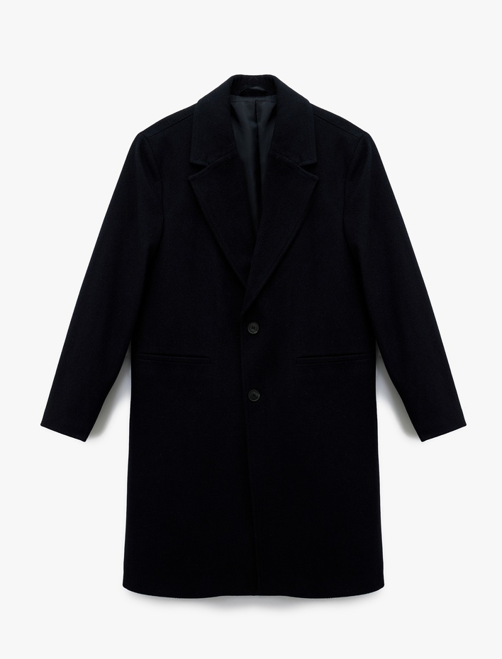  Düğmeli Cepli Kruvaze Yaka Kaşe Kaban