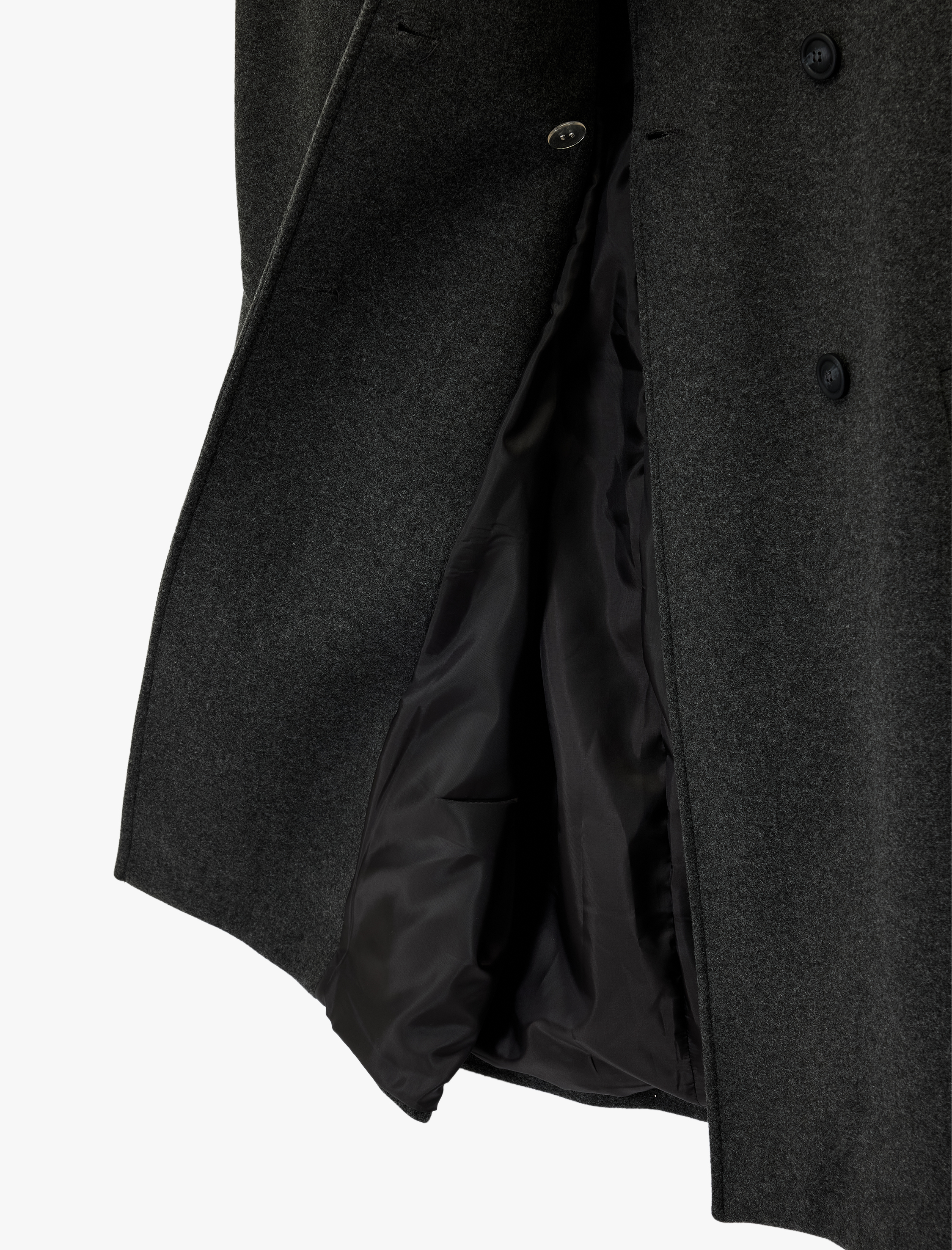   Uzun Kollu Cepli Düğmeli Kruvaze Atkılı Kaşe Kaban