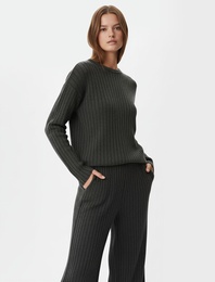 Uzun Kollu Bisiklet Yaka Rahat Kalıp Pijama Üstü