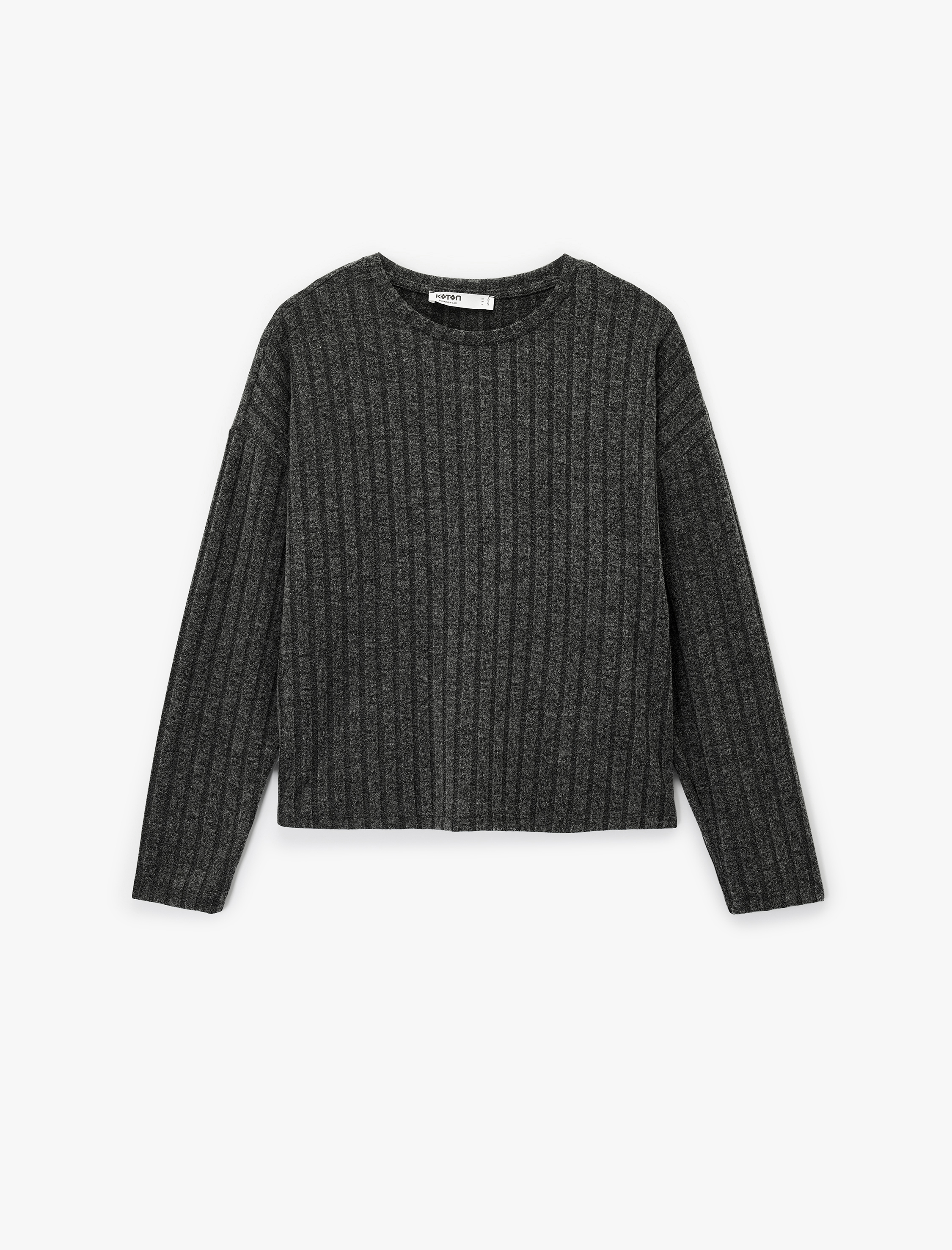   Uzun Kollu Bisiklet Yaka Rahat Kalıp Pijama Üstü