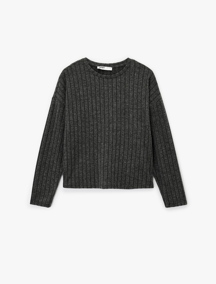  Uzun Kollu Bisiklet Yaka Rahat Kalıp Pijama Üstü