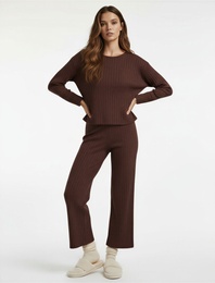 Uzun Kollu Bisiklet Yaka Rahat Kalıp Pijama Üstü