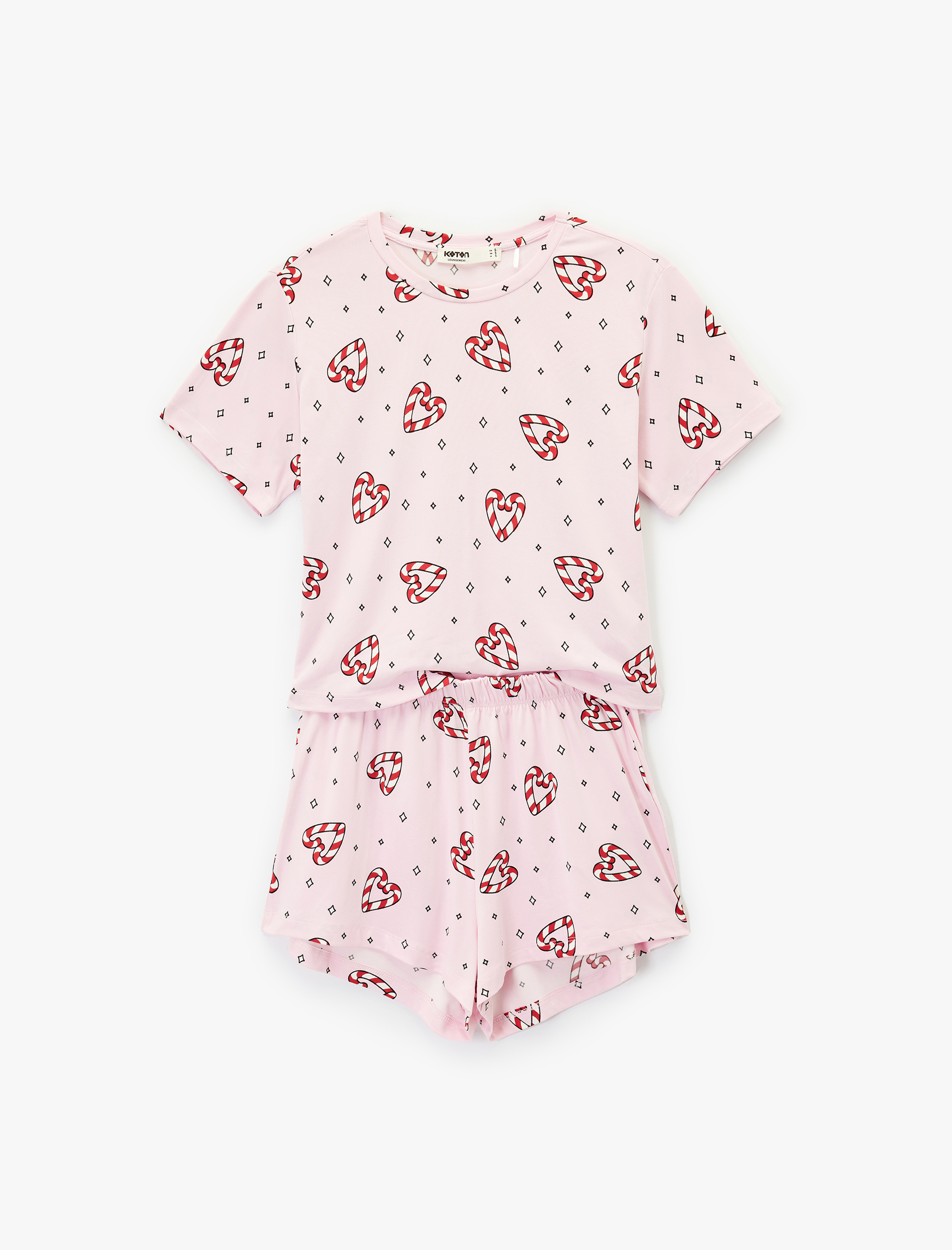   Kısa Kollu U Yaka Baskılı Şortlu Yılbaşı Pijama Takımı