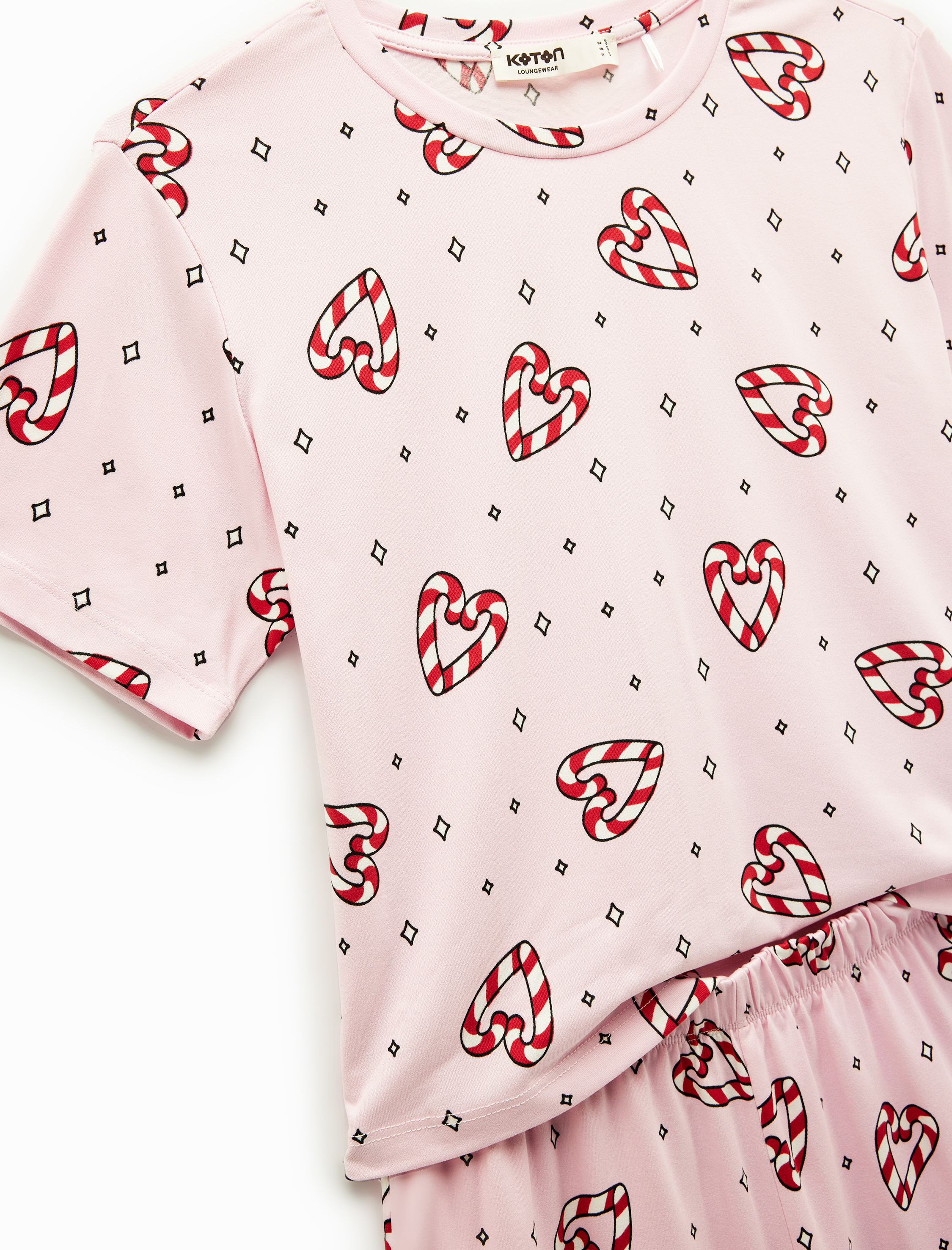   Kısa Kollu U Yaka Baskılı Şortlu Yılbaşı Pijama Takımı