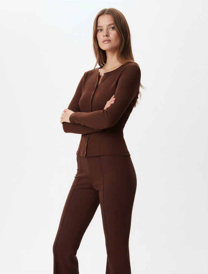  Nervürlü Slim Fit İspanyol Paça Pantolon