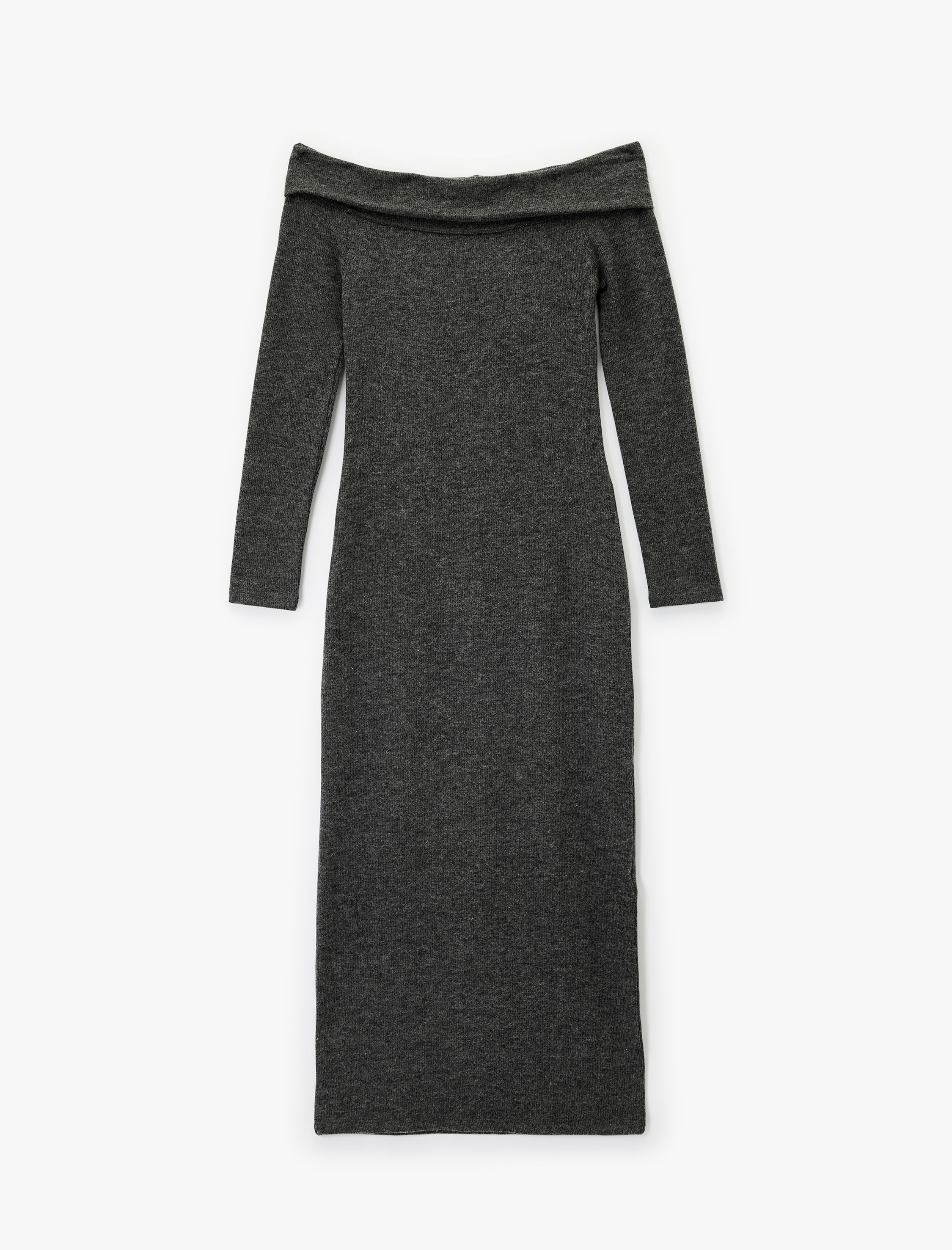   Uzun Kollu Slim Fit Kayık Yaka Omzu Açık Kalem Elbise