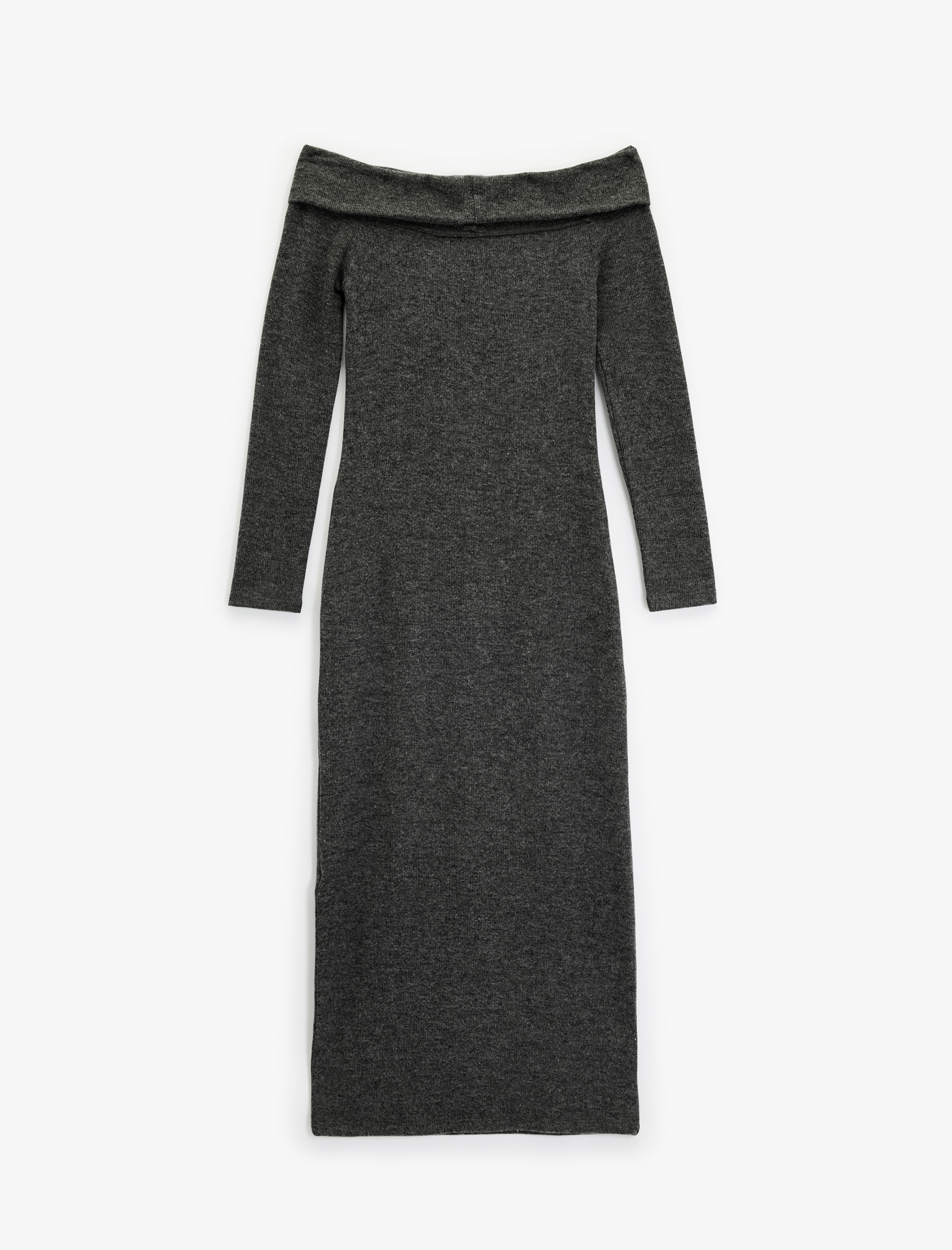   Uzun Kollu Slim Fit Kayık Yaka Omzu Açık Kalem Elbise