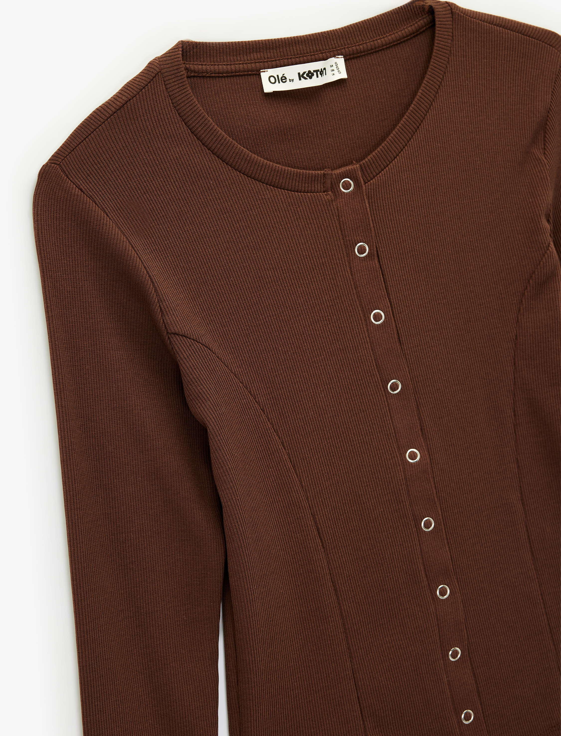   Uzun Kollu Bisiklet Yaka Dikiş Detaylı Çıtçıt Düğmeli Hırka