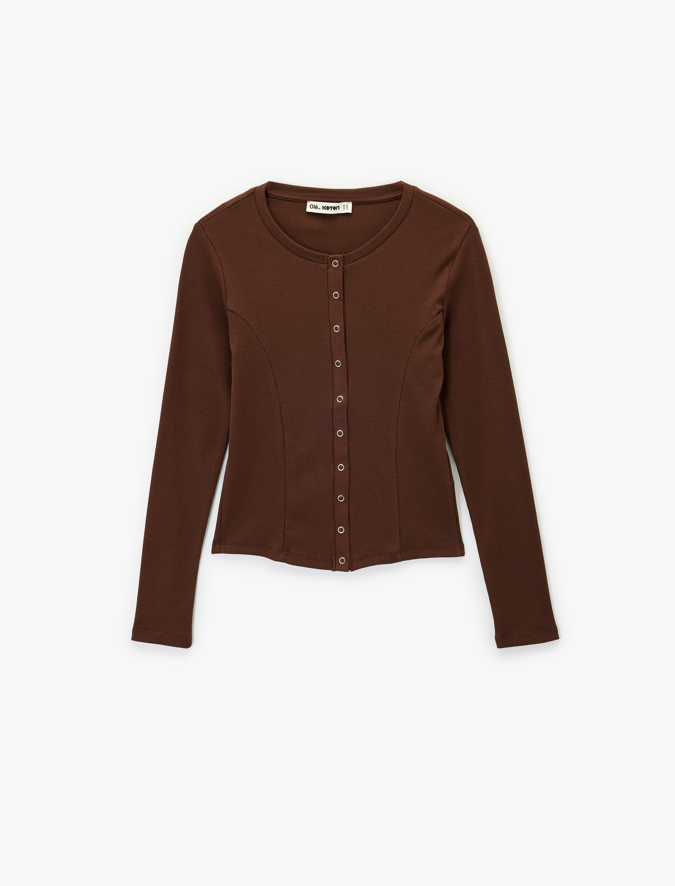   Uzun Kollu Bisiklet Yaka Dikiş Detaylı Çıtçıt Düğmeli Hırka