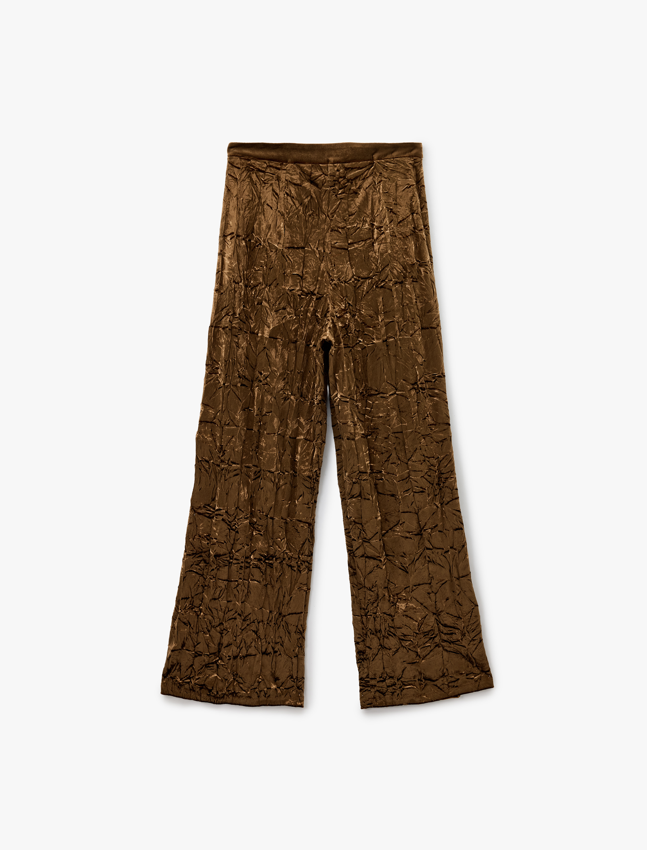   Cepli Pileli Dokulu Düz Geniş Paça Kadife Pantolon