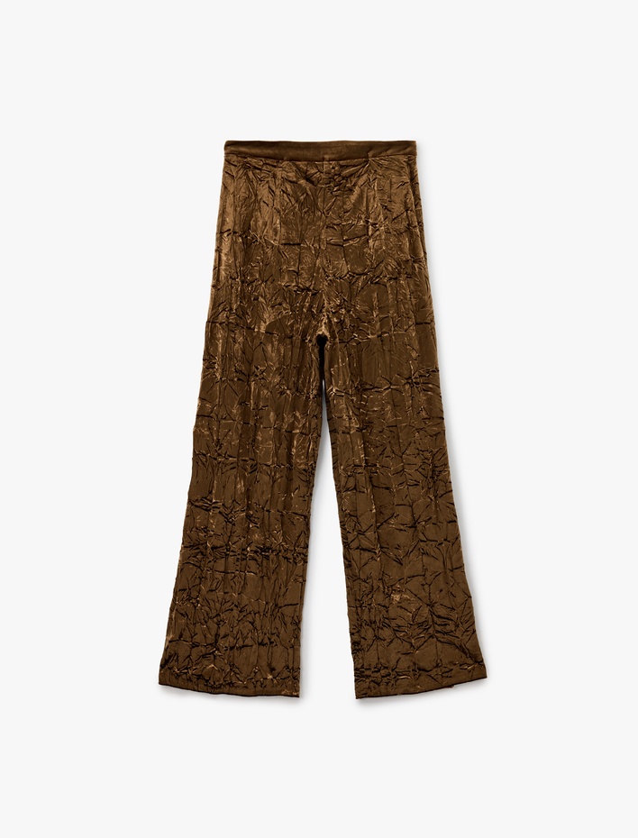  Cepli Pileli Dokulu Düz Geniş Paça Kadife Pantolon