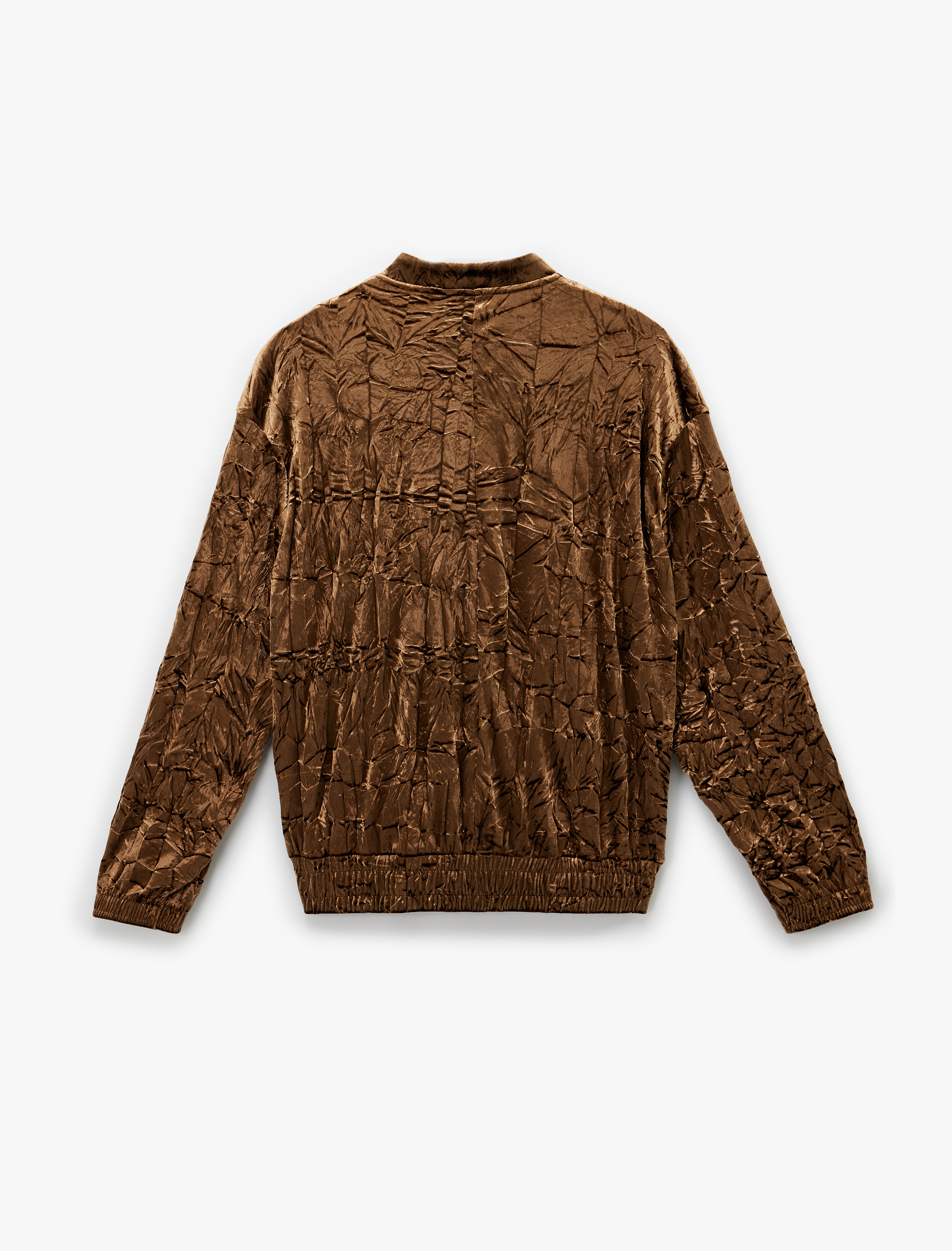   Uzun Kollu Tam Fermuarlı Dokulu Kadife Bomber Ceket