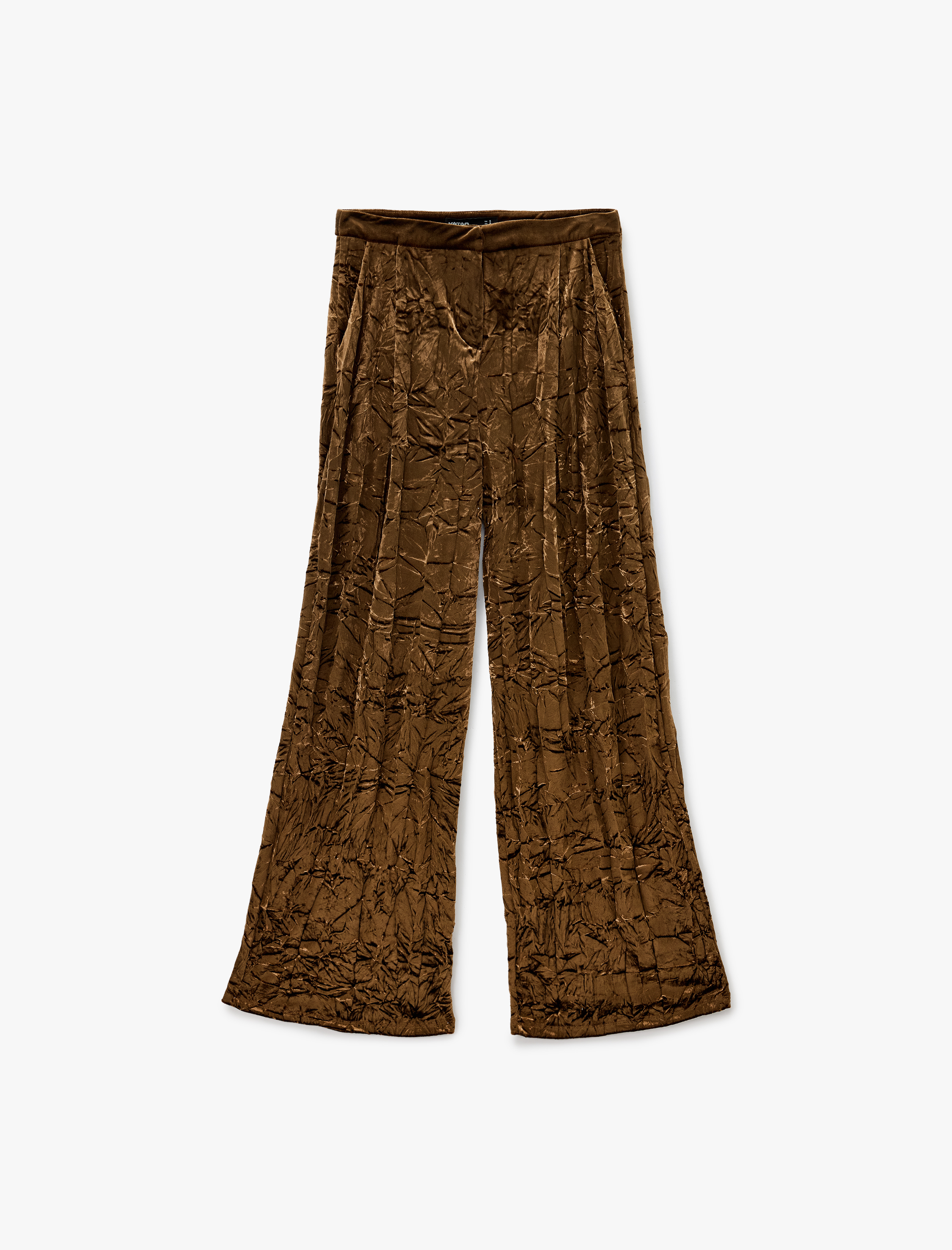   Cepli Pileli Dokulu Düz Geniş Paça Kadife Pantolon