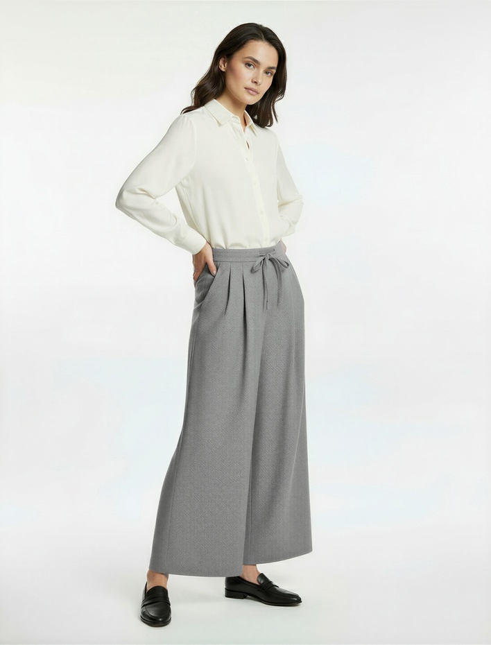  Beli Bağlamalı Cepli Geniş Paça Kumaş Baggy Pantolon