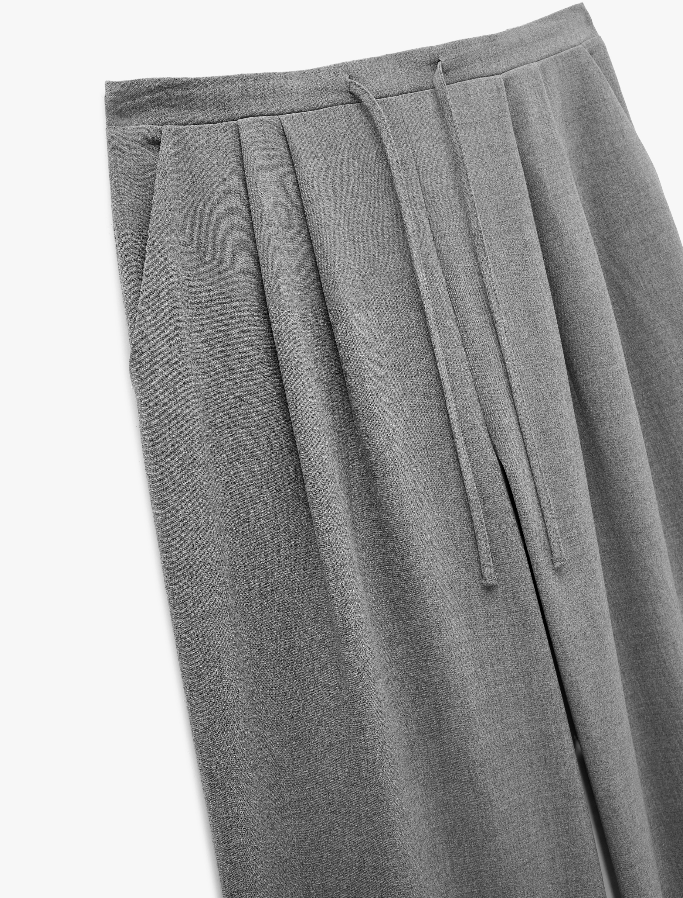   Beli Bağlamalı Cepli Geniş Paça Kumaş Baggy Pantolon